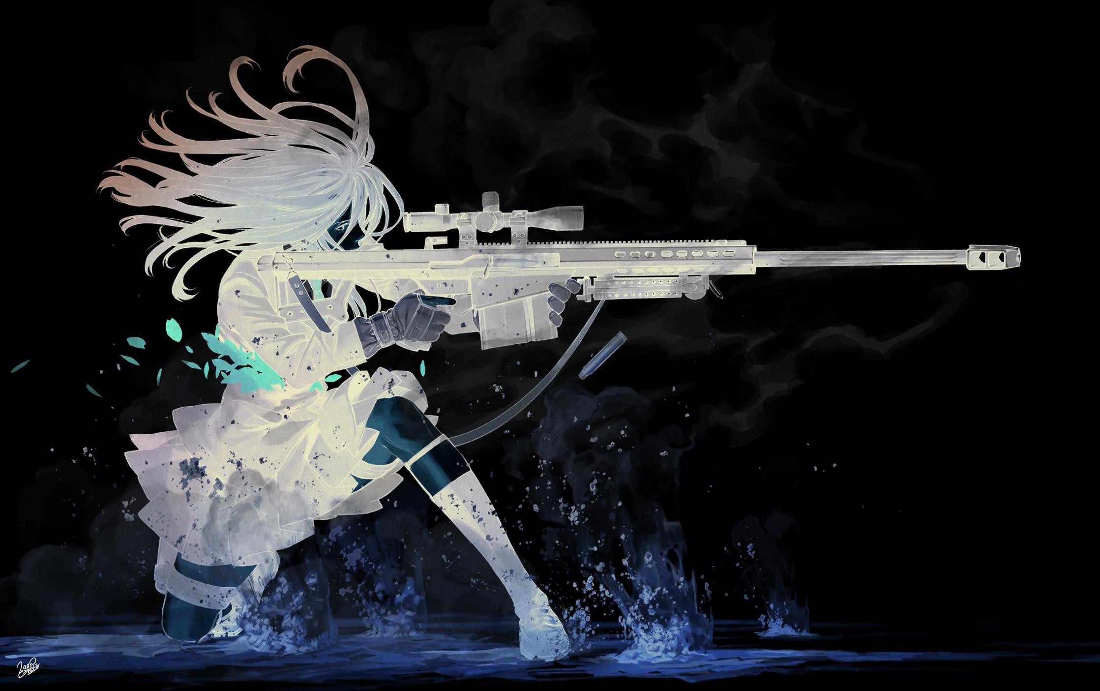 Anime girl with sniper rifle HD Wallpaper