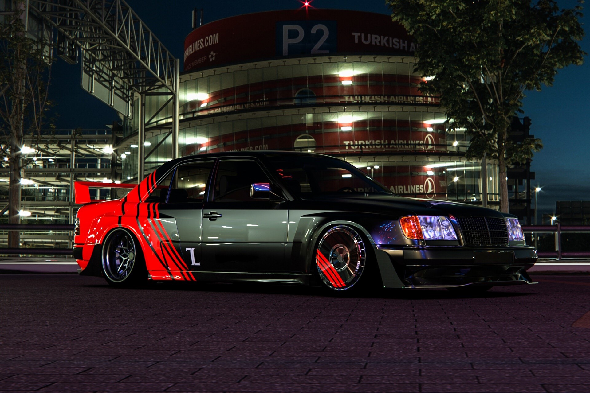 Modified Mercedes-Benz W124 E-Class at night HD Wallpaper
