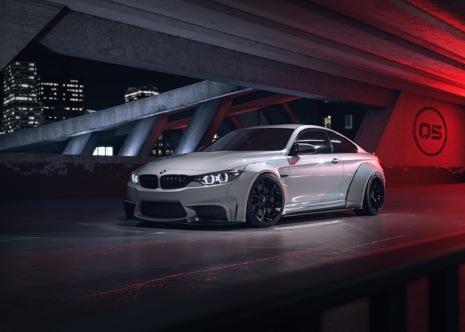 White BMW M4 Widebody Coupe with Black Wheels HD Wallpaper