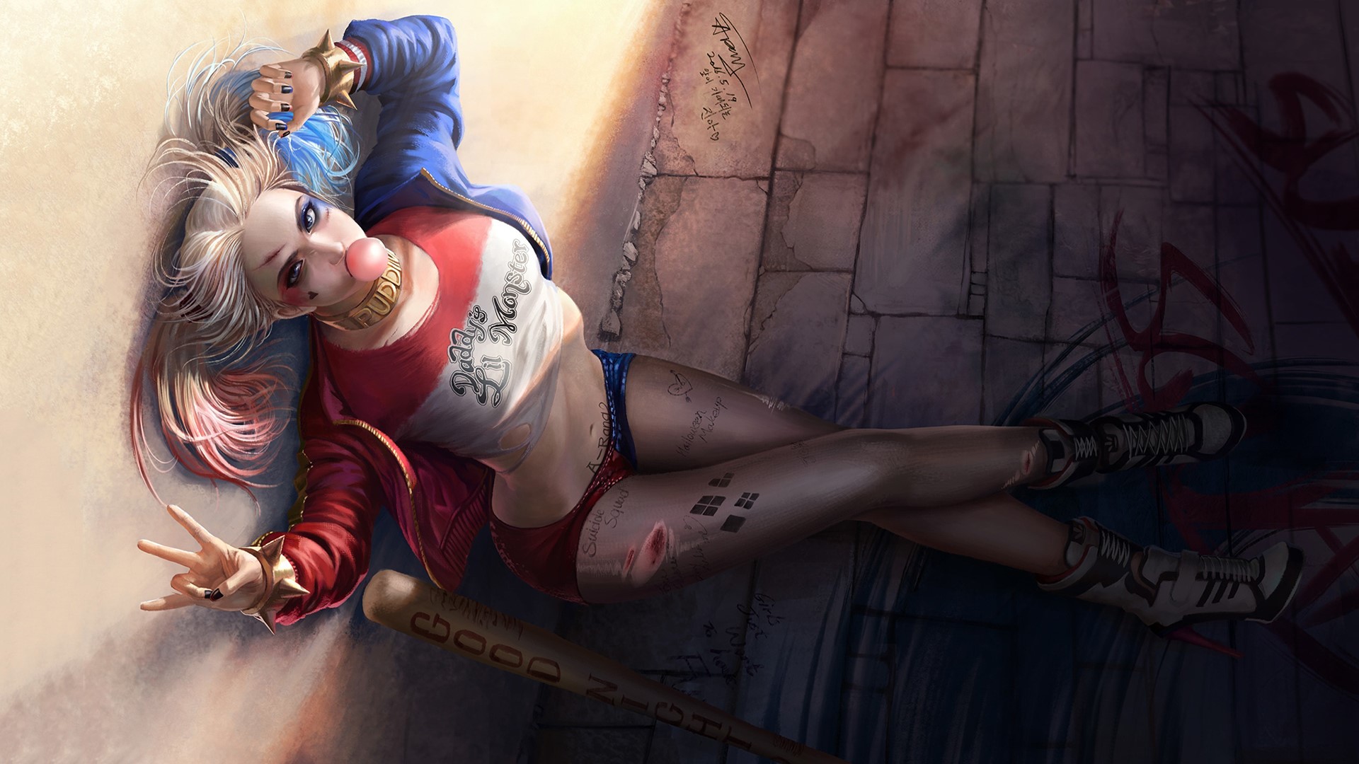 Harley Quinn from DC Comics with baseball bat HD Wallpaper
