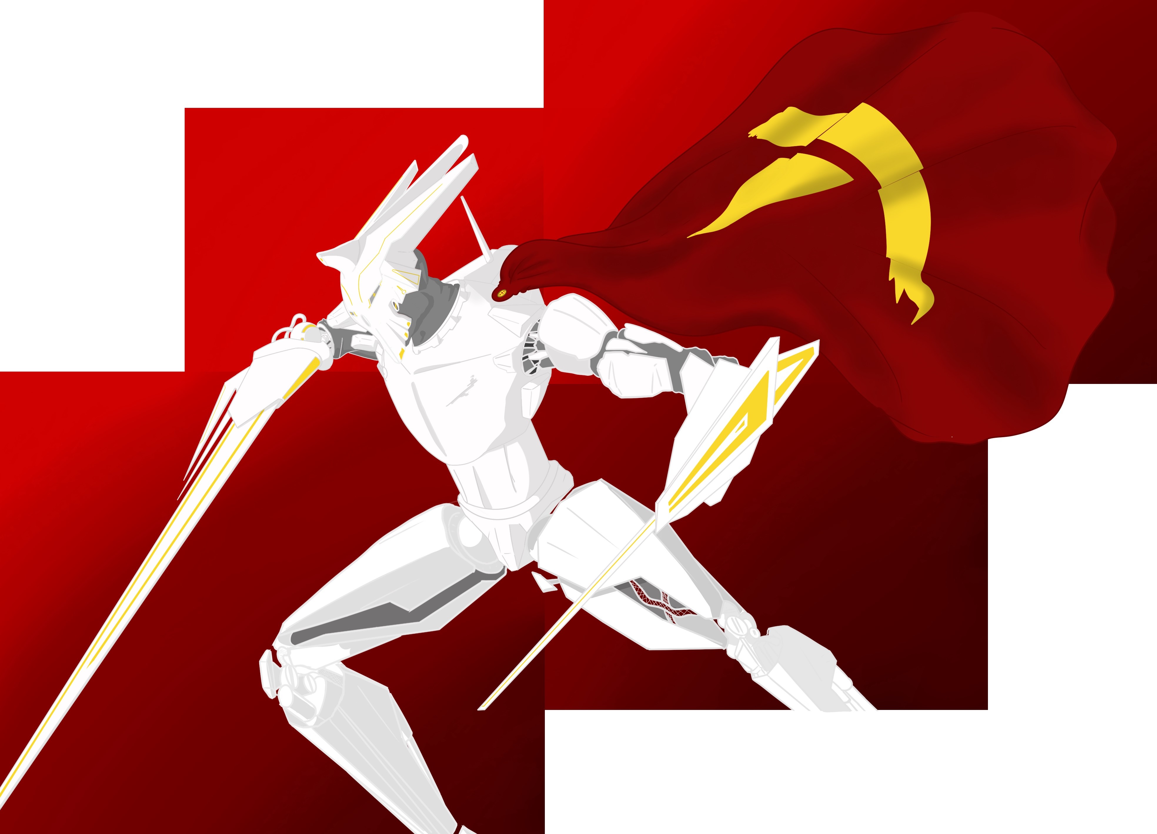 White robot with red cape and hammer and sickle HD Wallpaper