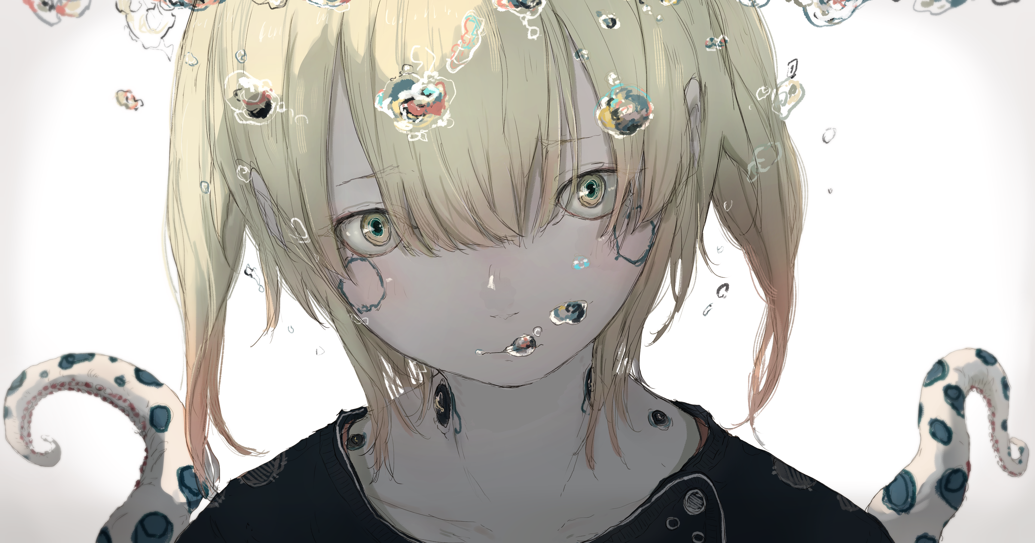 Girl with blonde hair and tentacles underwater HD Wallpaper