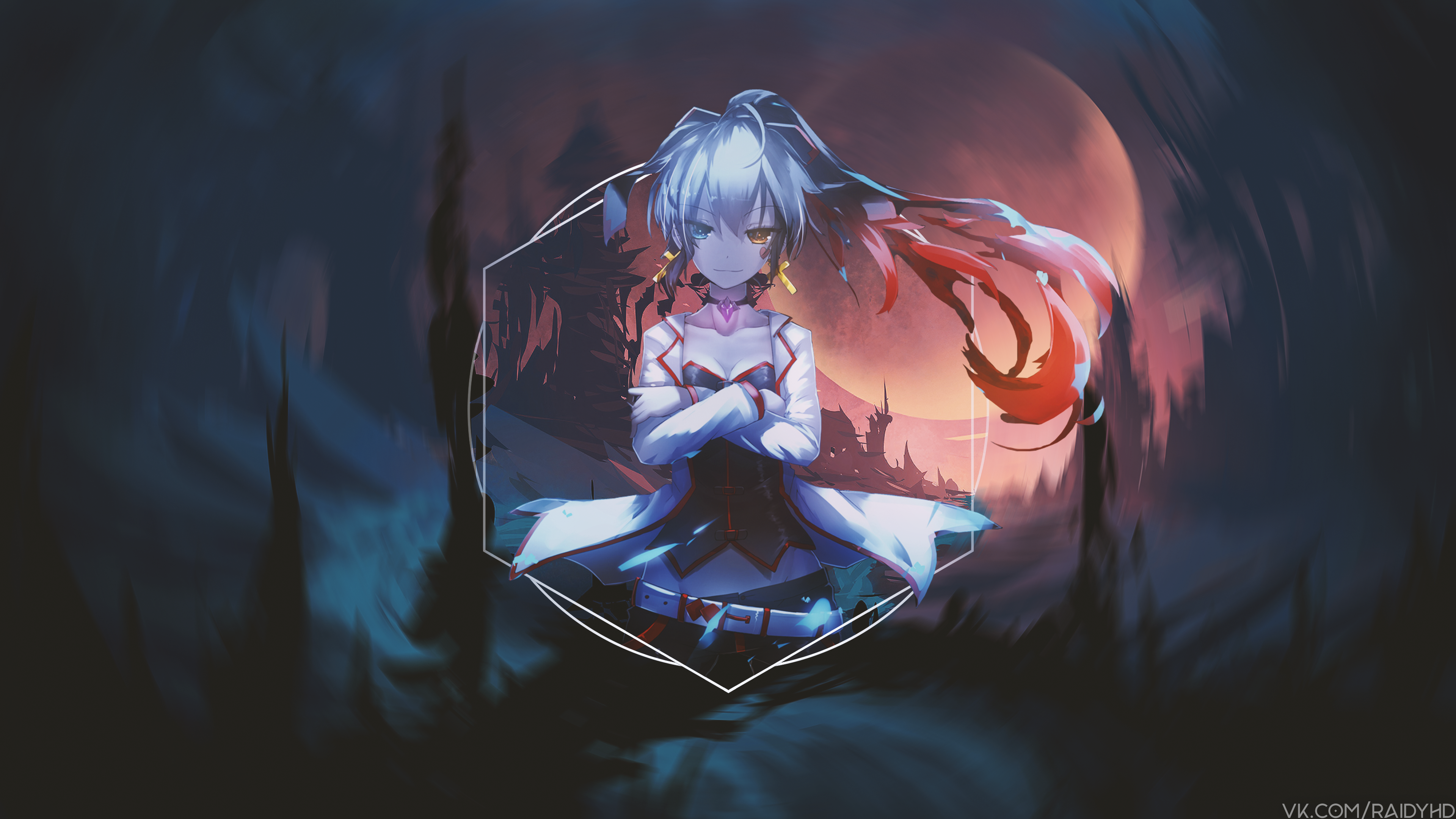 Anime girl with white and red outfit HD Wallpaper