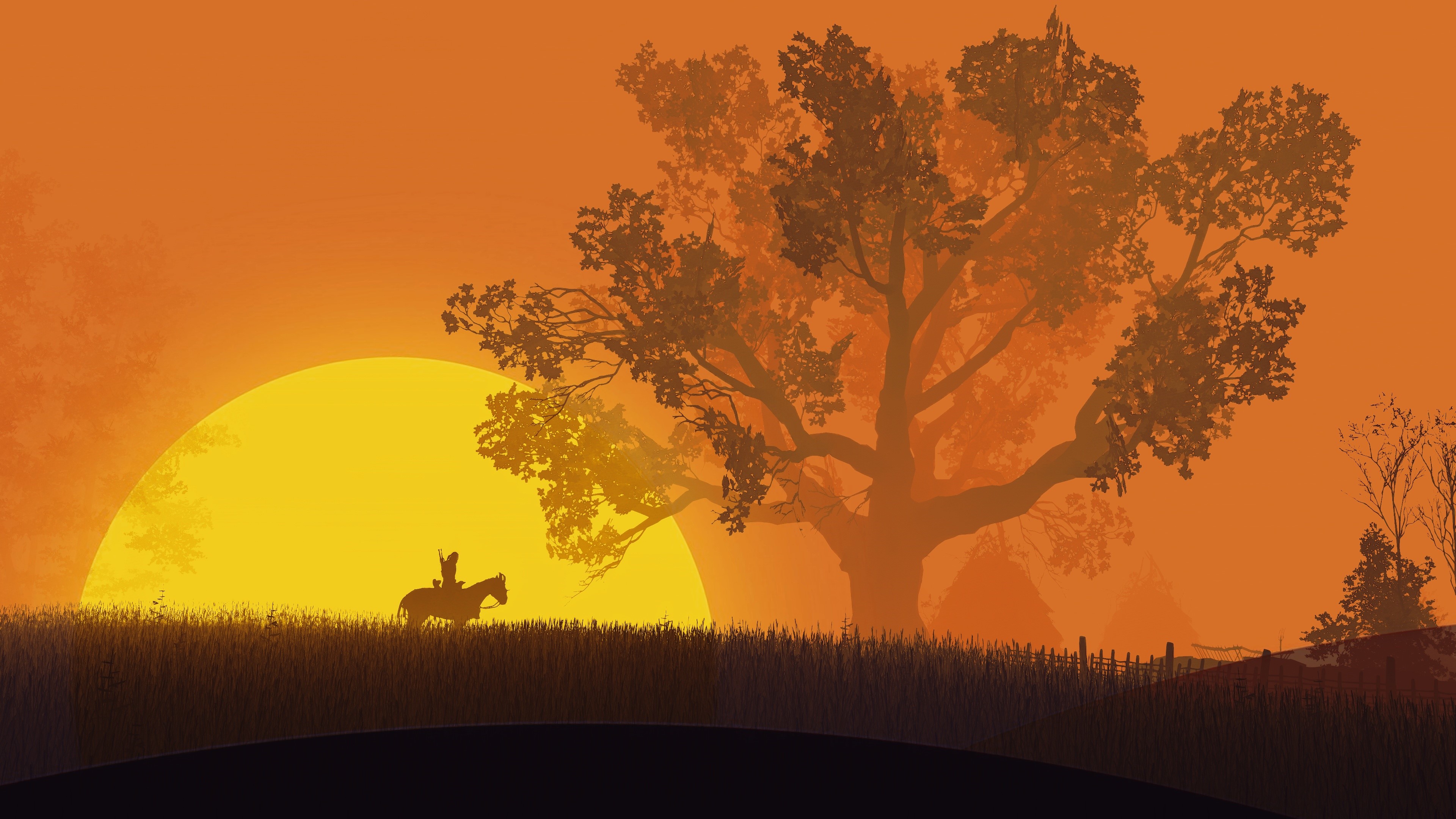 Geralt from The Witcher 3: Wild Hunt at sunset HD Wallpaper