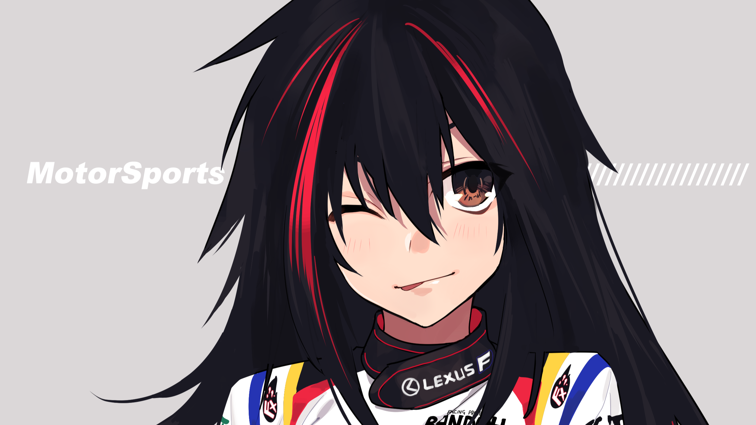 Anime girl in racing suit with "MotorSports" text HD Wallpaper