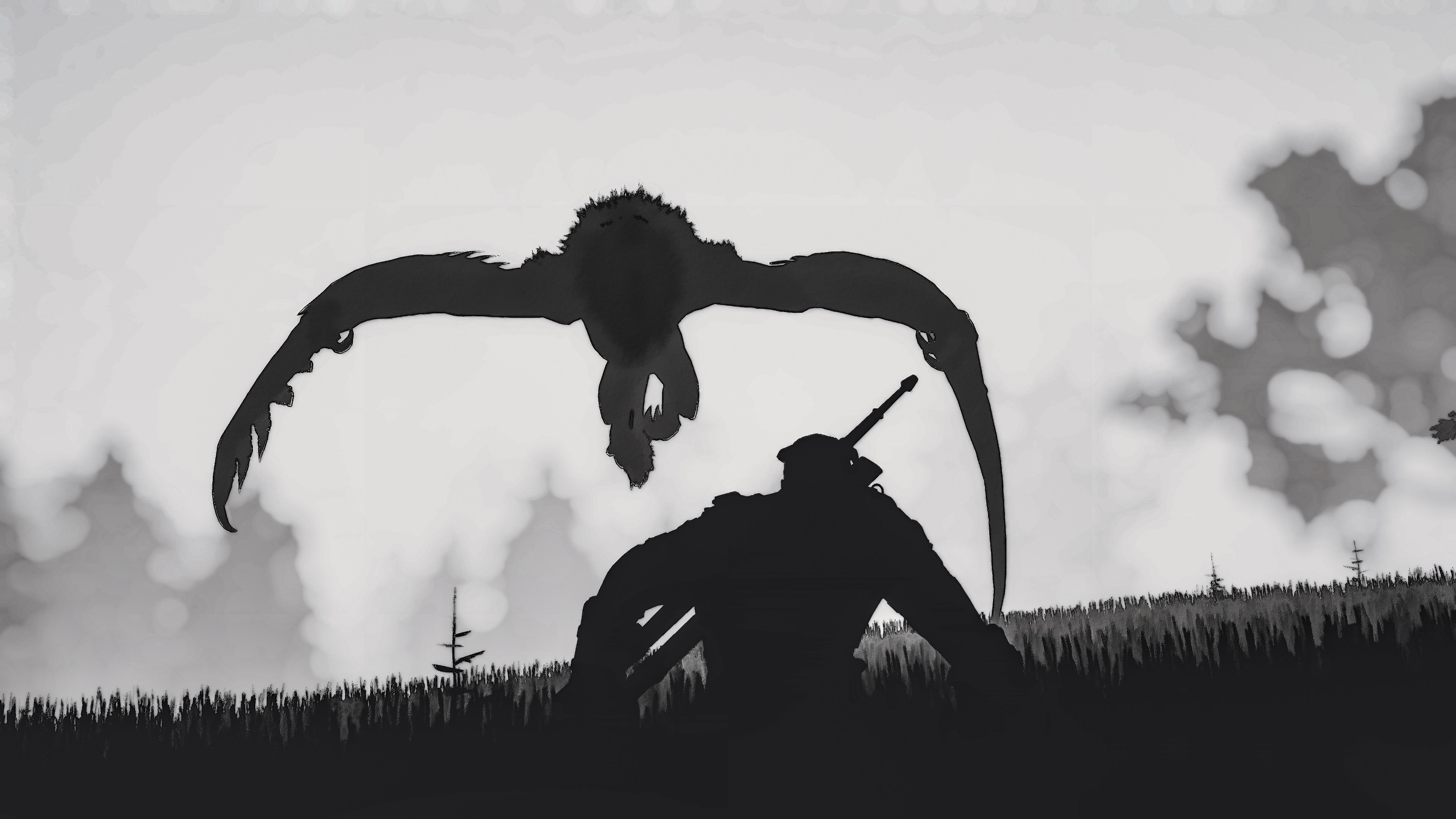 Geralt of Rivia fighting a Griffin in The Witcher 3 HD Wallpaper
