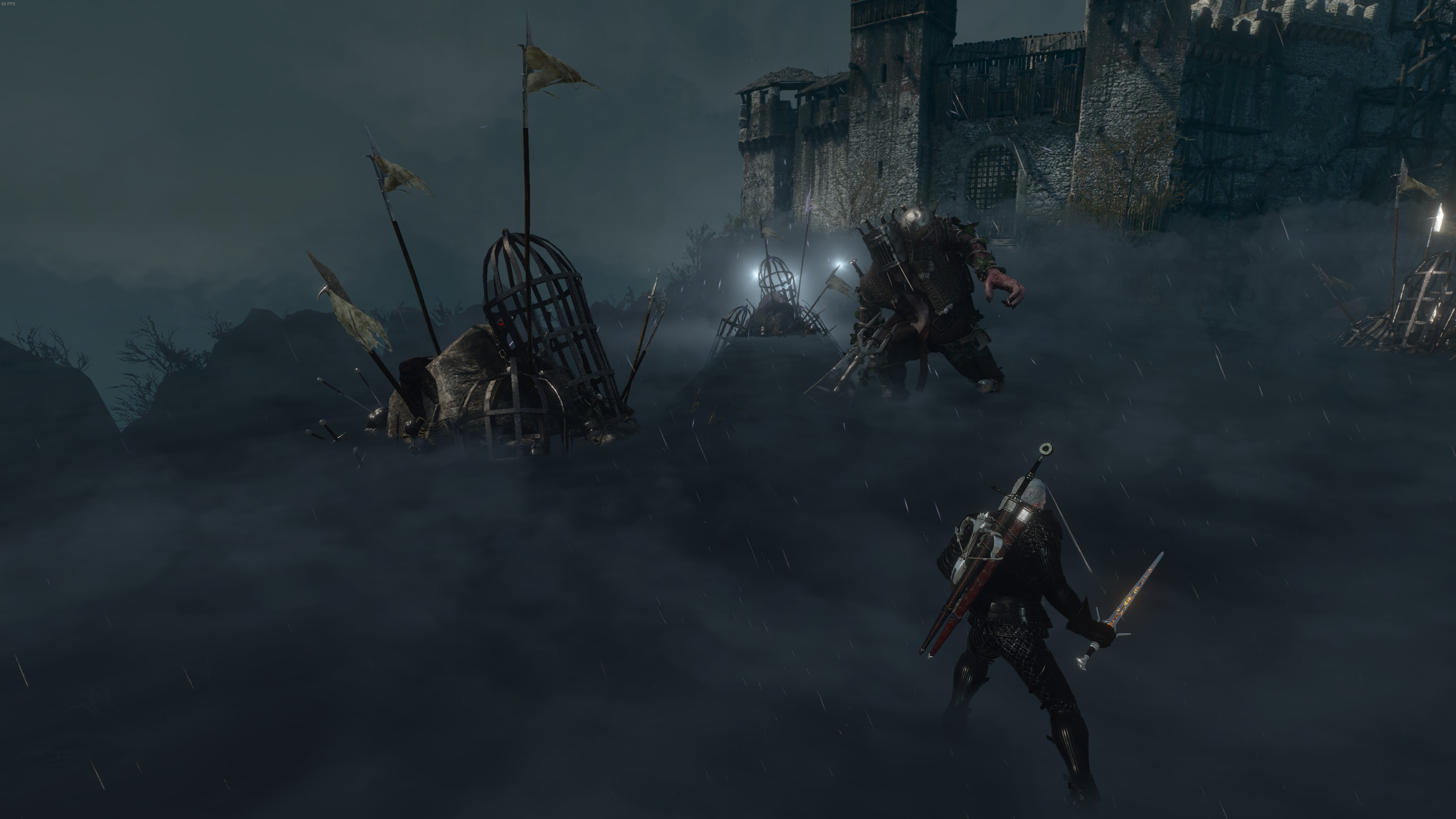 Geralt of Rivia from The Witcher 3: Wild Hunt in a foggy battle HD Wallpaper