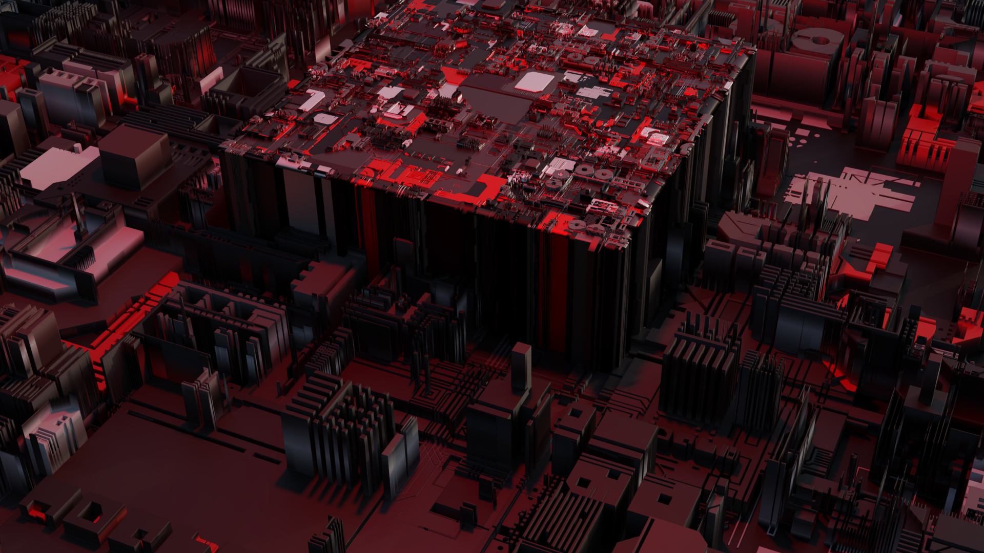 Abstract circuit board with red and black futuristic design HD Wallpaper