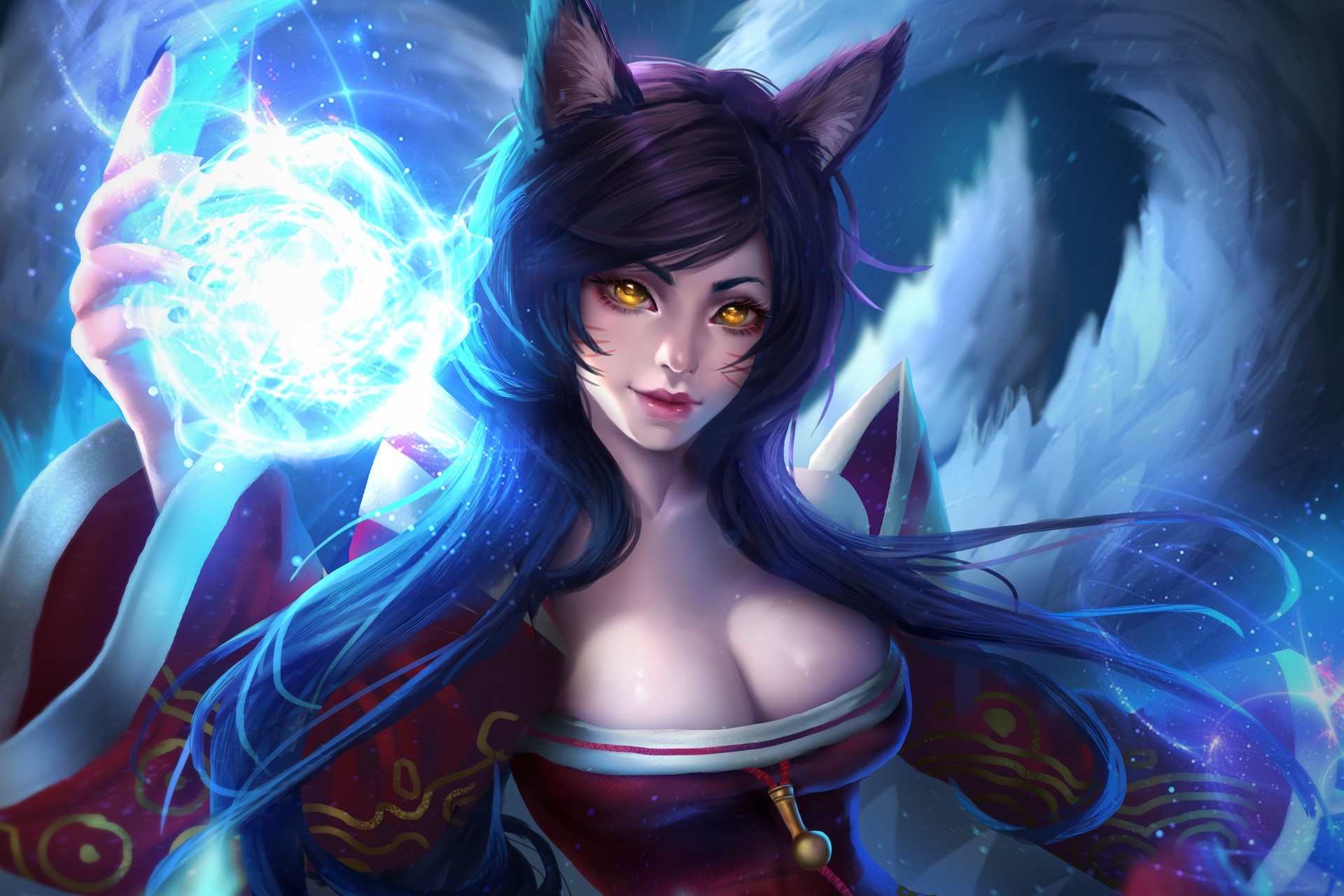 Ahri from League of Legends casting magic HD Wallpaper