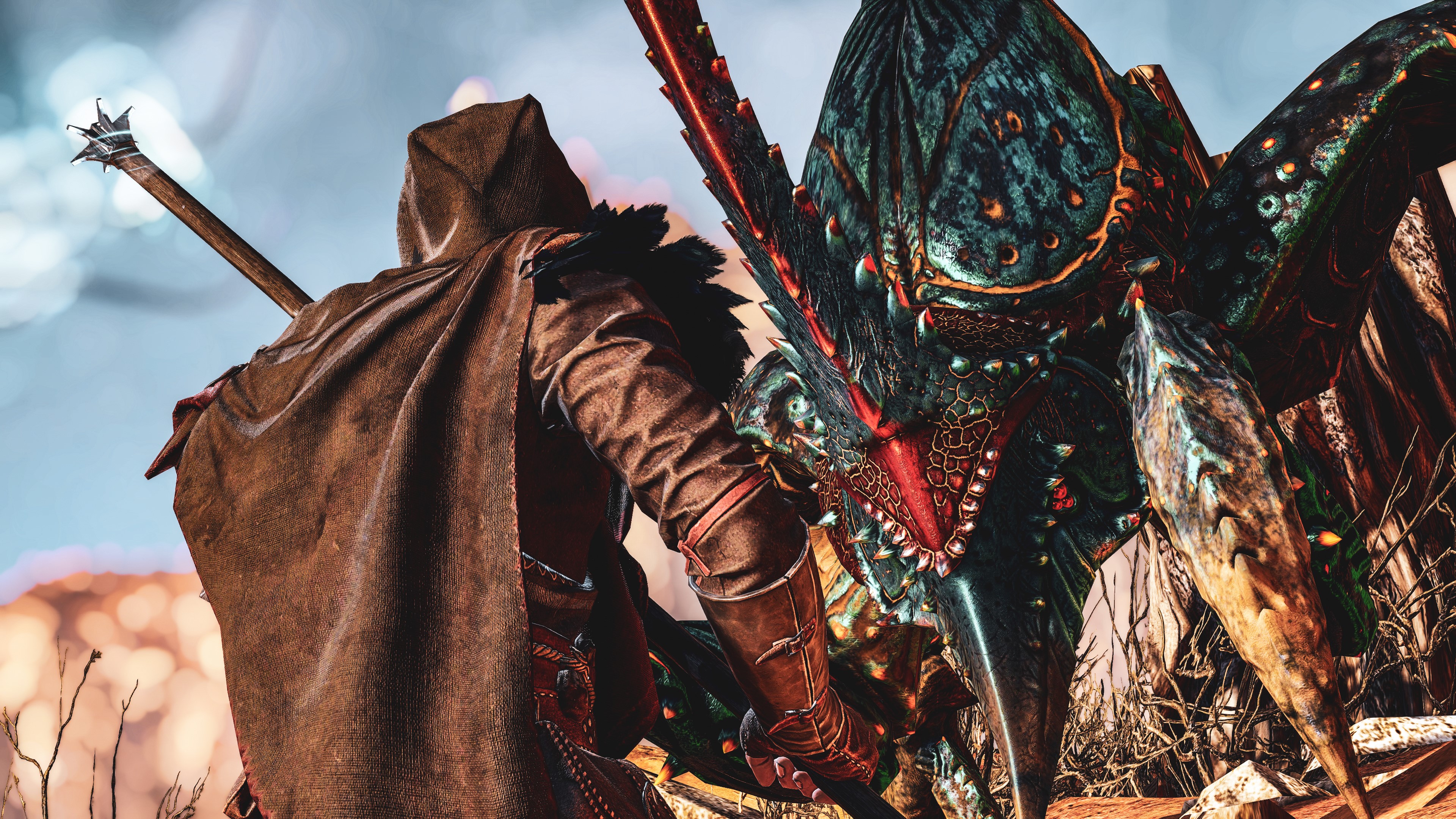 Geralt from The Witcher 3: Wild Hunt fighting a monster HD Wallpaper