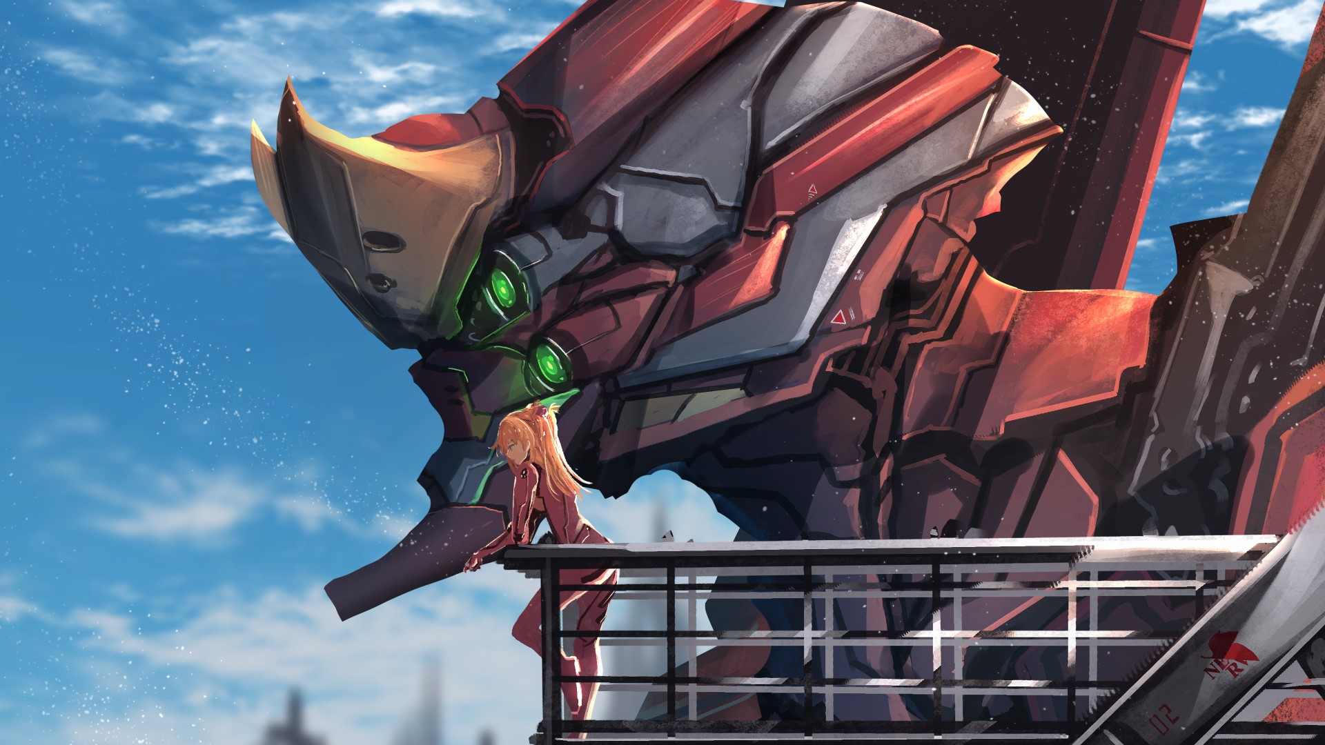 Asuka Langley Soryu and EVA Unit 02 from Neon Genesis Evangelion HD Wallpaper