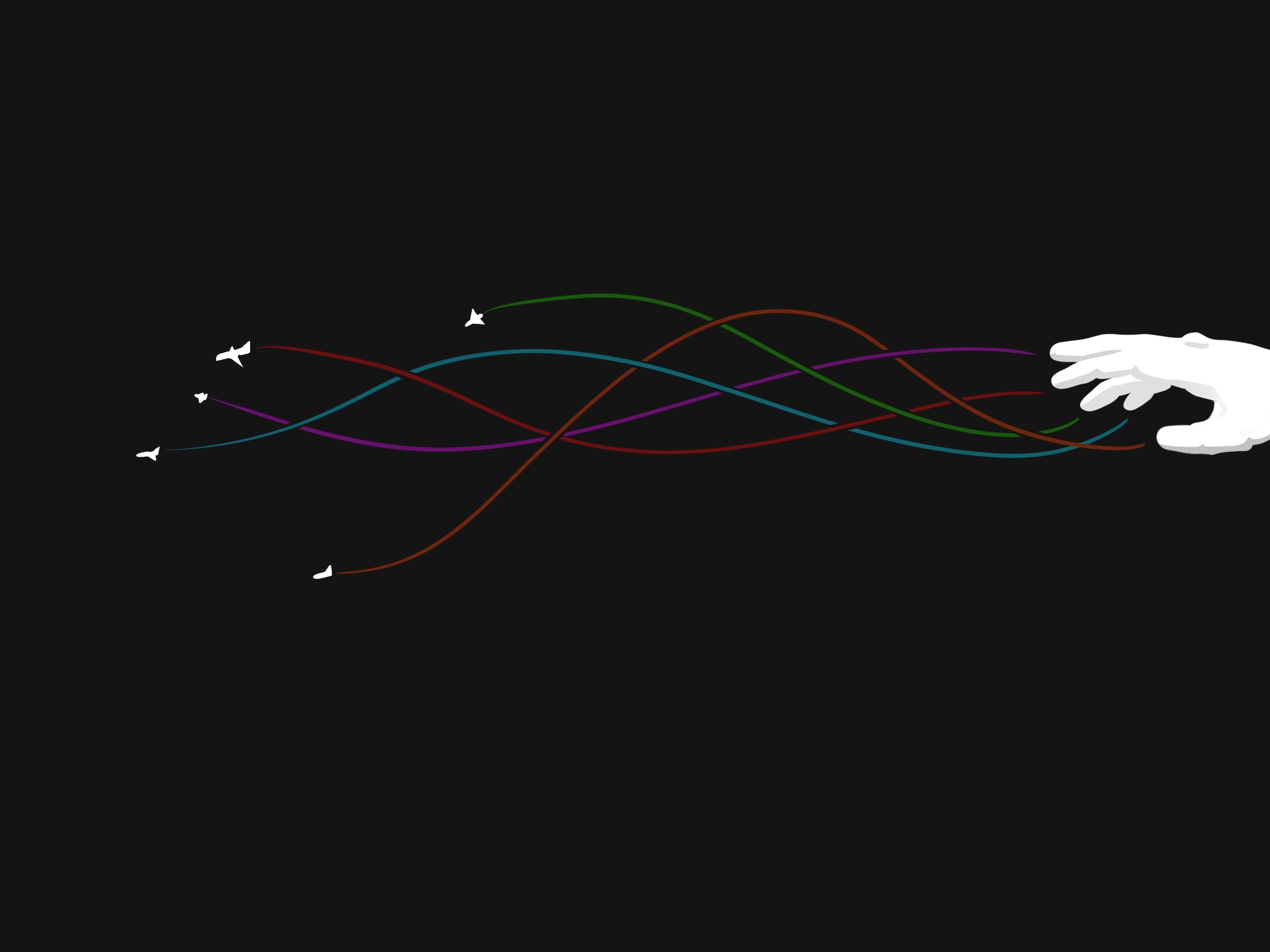 Abstract airplanes creating colorful trails controlled by a hand HD Wallpaper