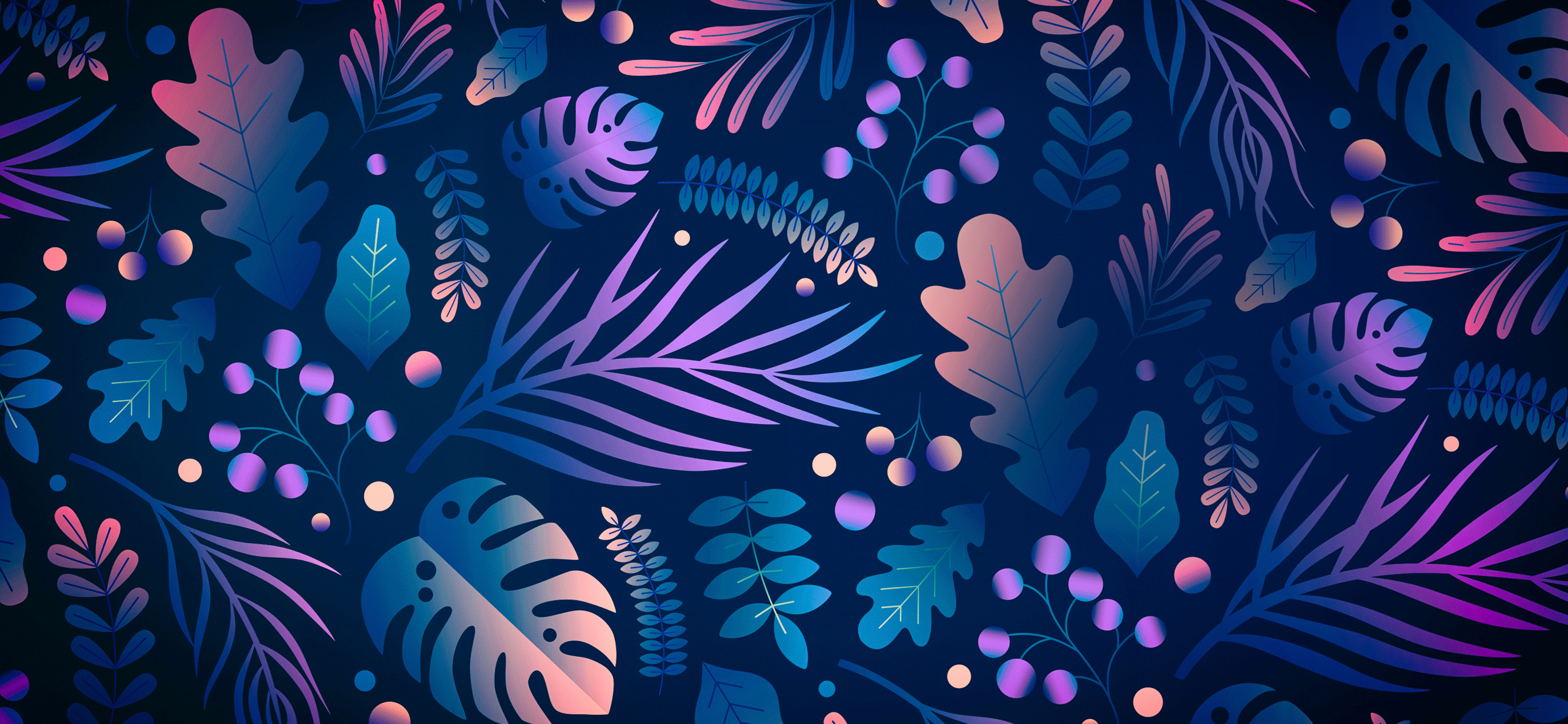 Artistic Nature Leaves and Berries Pattern HD Wallpaper