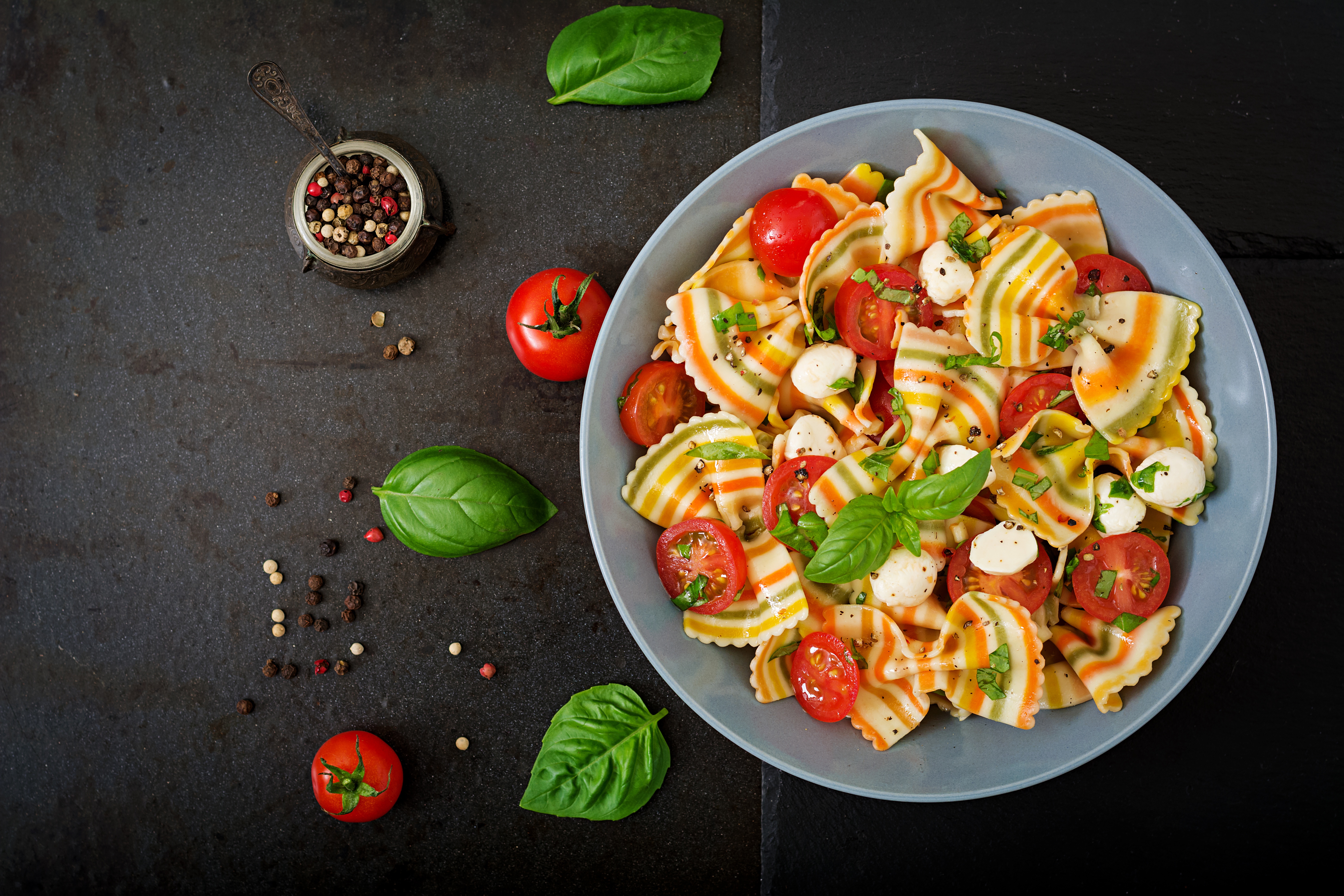 Colorful Farfalle Pasta Salad with Tomatoes and Mozzarella HD Wallpaper