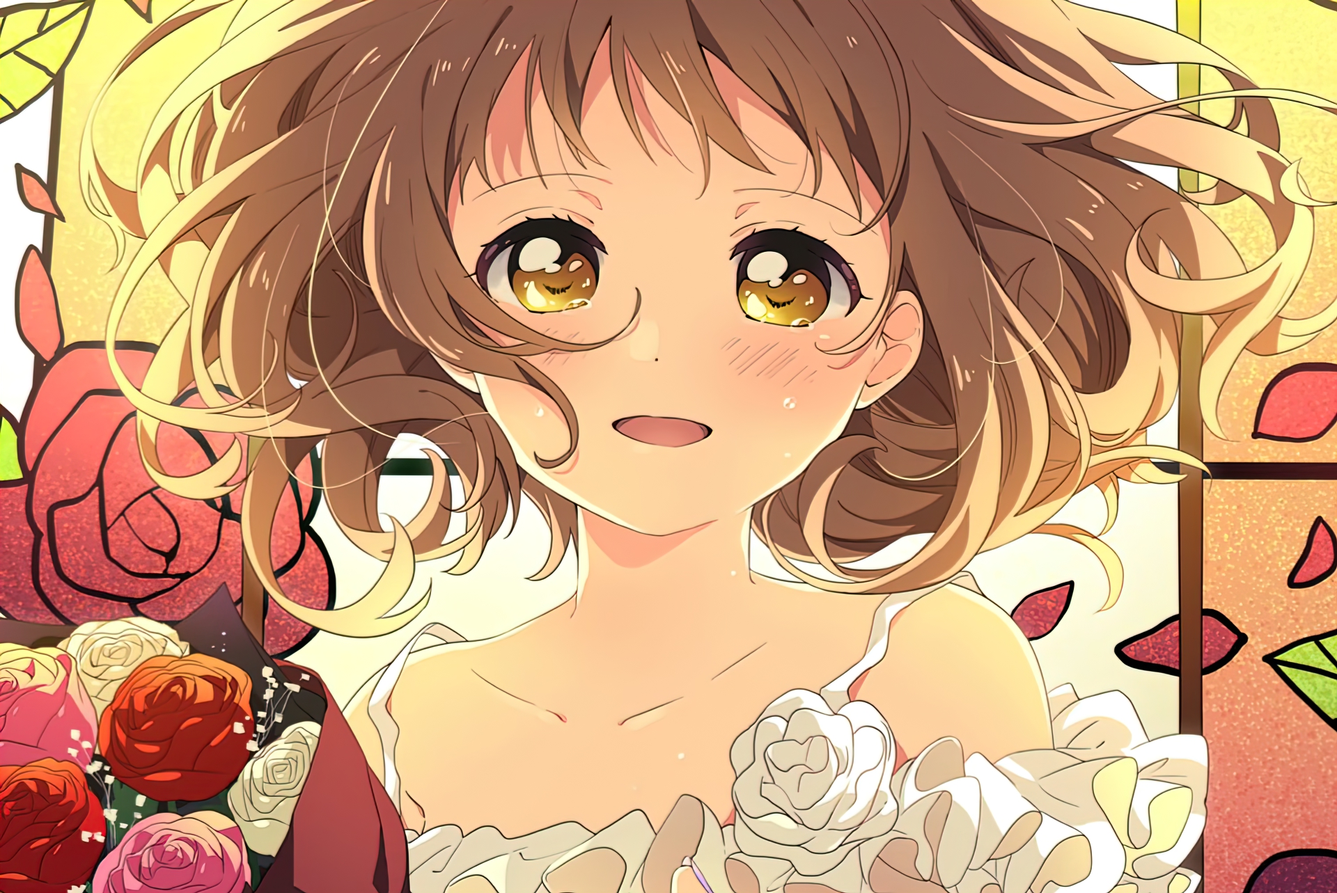 Girl with Brown Hair and Yellow Eyes HD Wallpaper