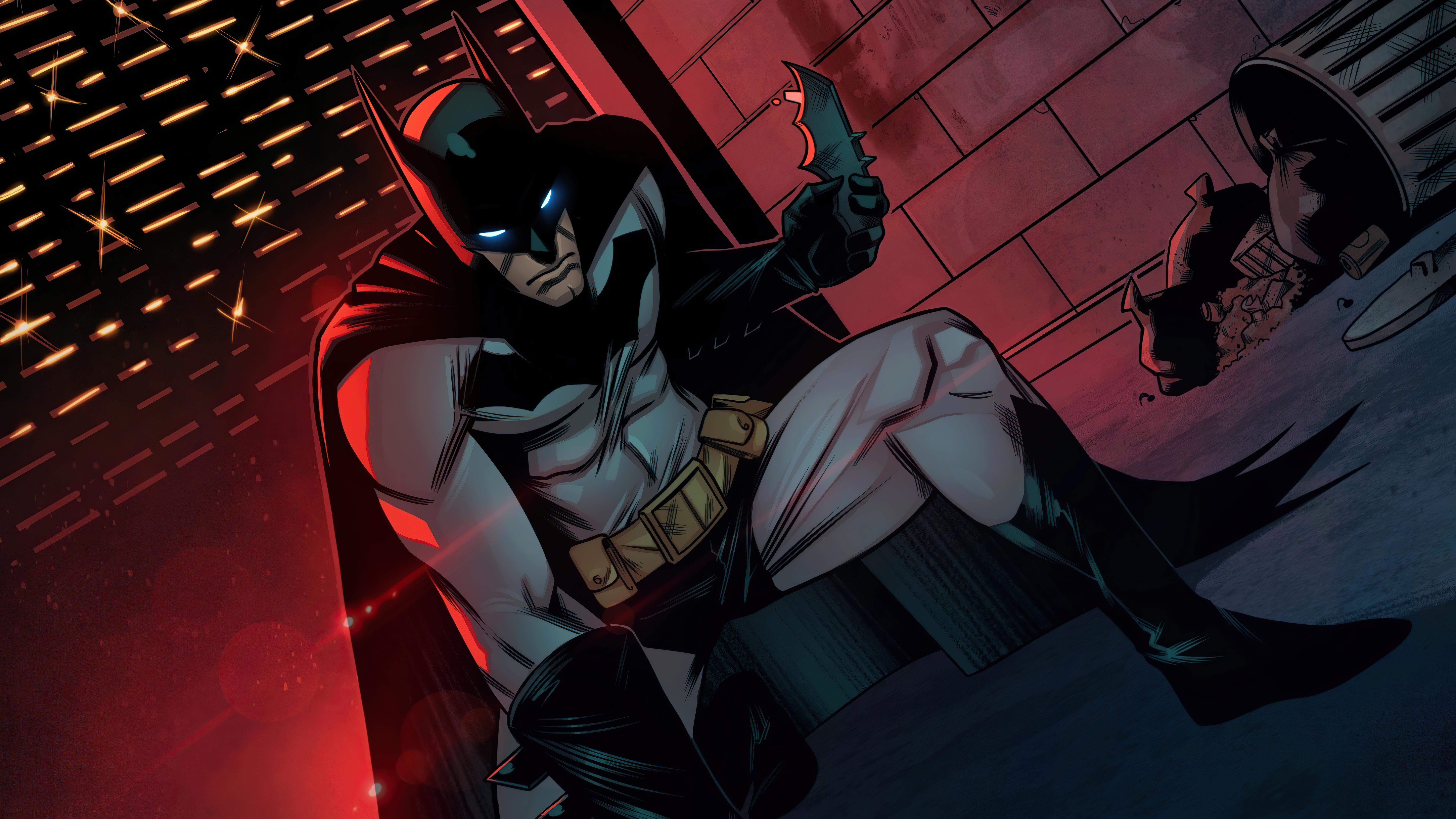 Batman holding a Batarang in a dark alley HD Wallpaper