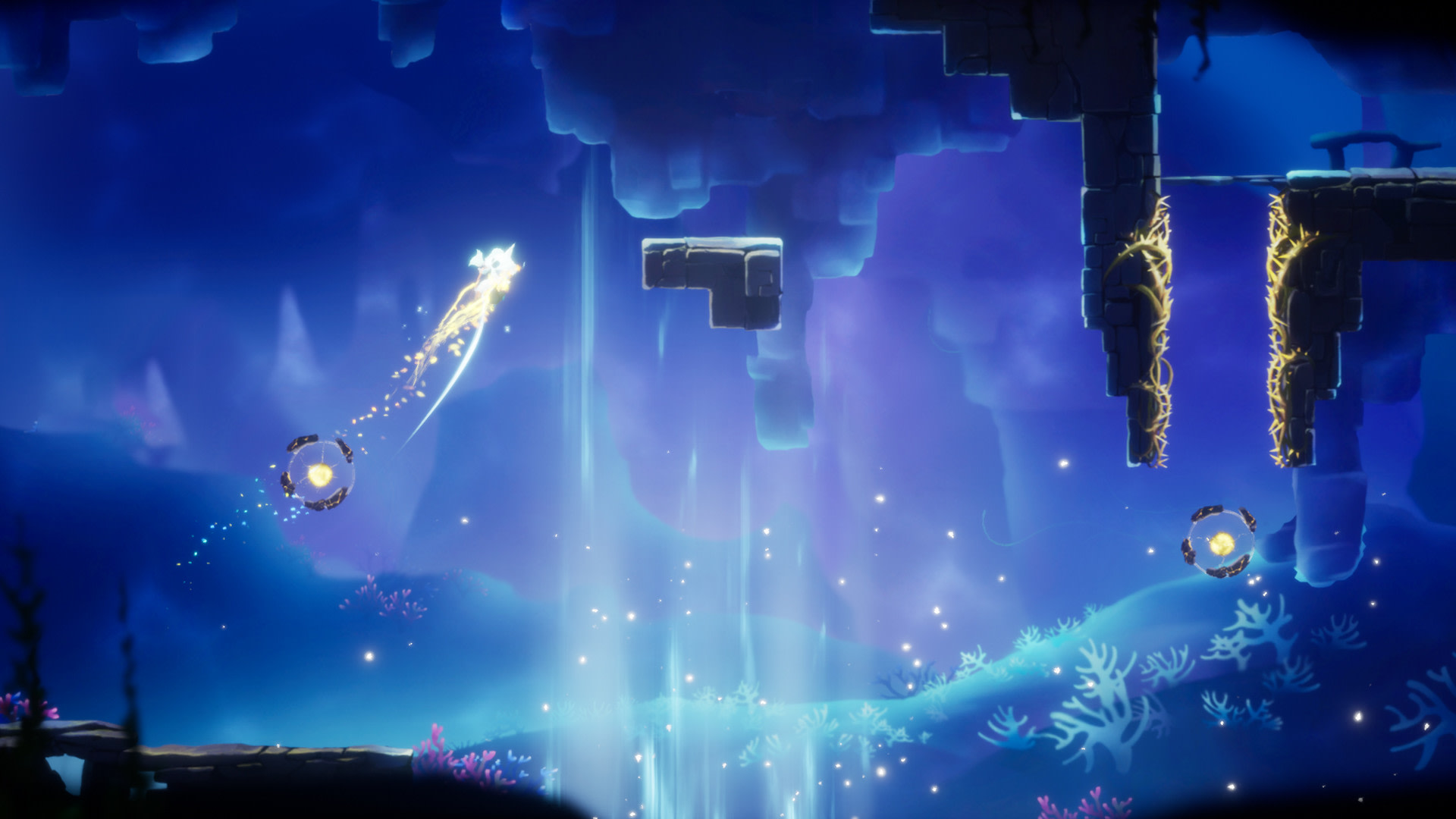 Lumione character in a glowing underwater world HD Wallpaper