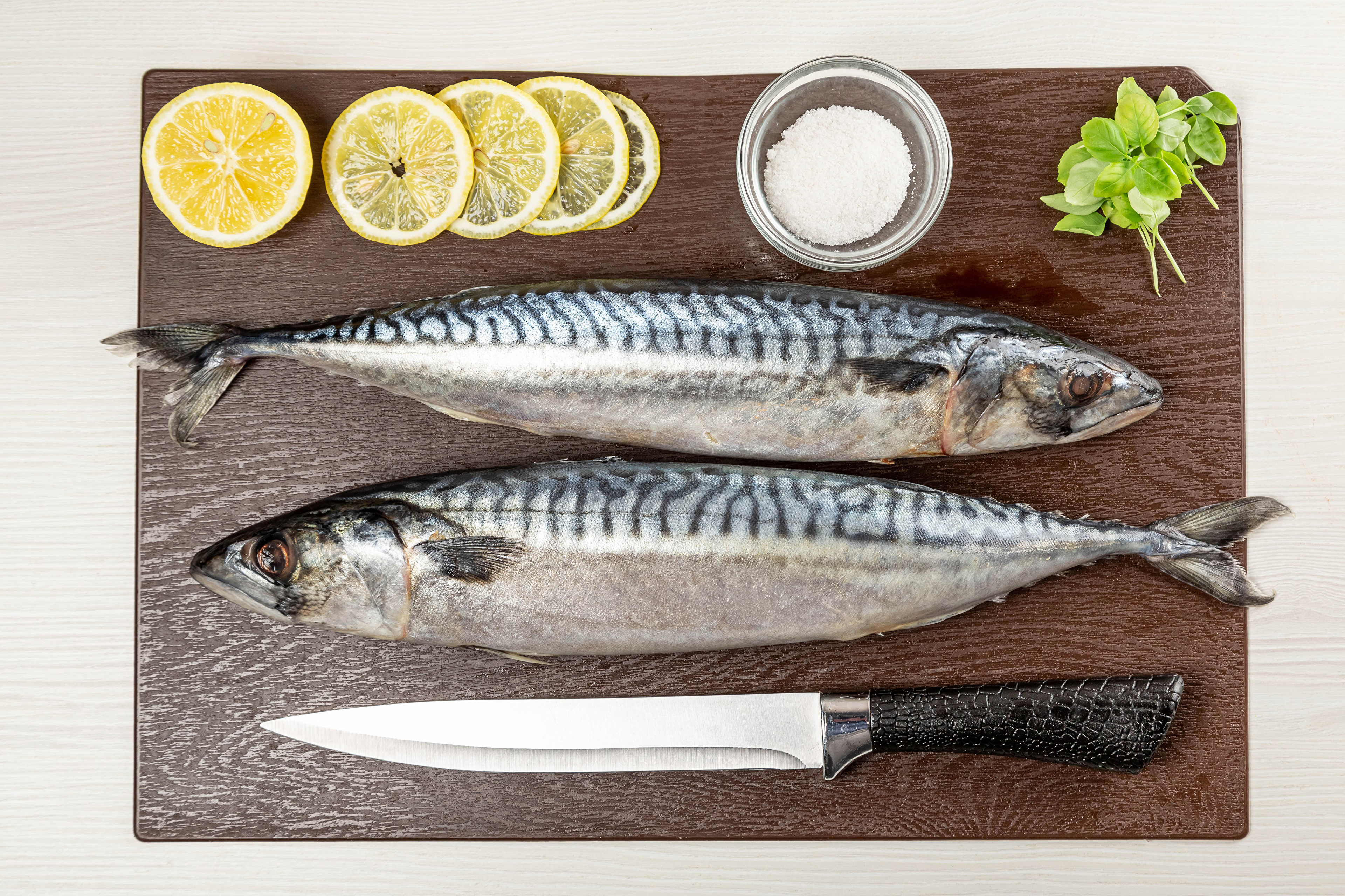 Two Mackerel Fish with Lemon and Salt HD Wallpaper