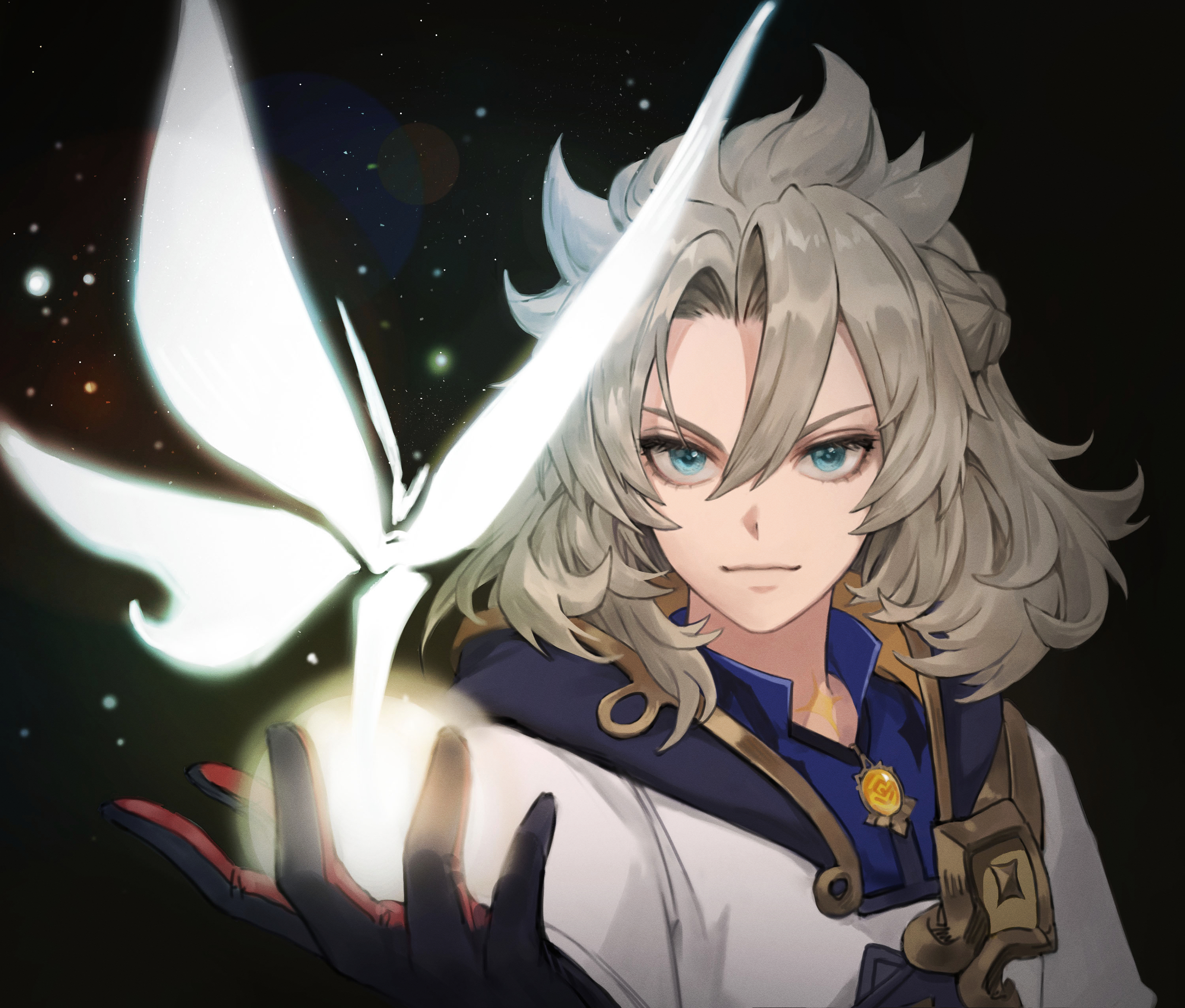 Albedo from Genshin Impact with a glowing butterfly HD Wallpaper