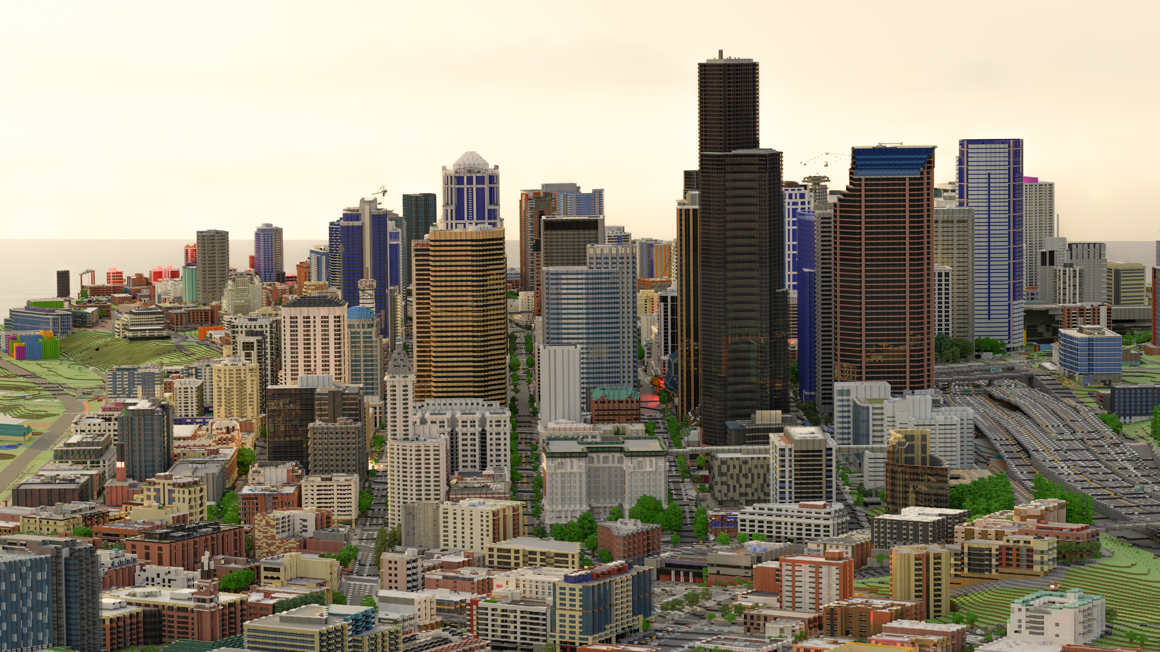 Minecraft city render of Seattle with 1000 buildings HD Wallpaper