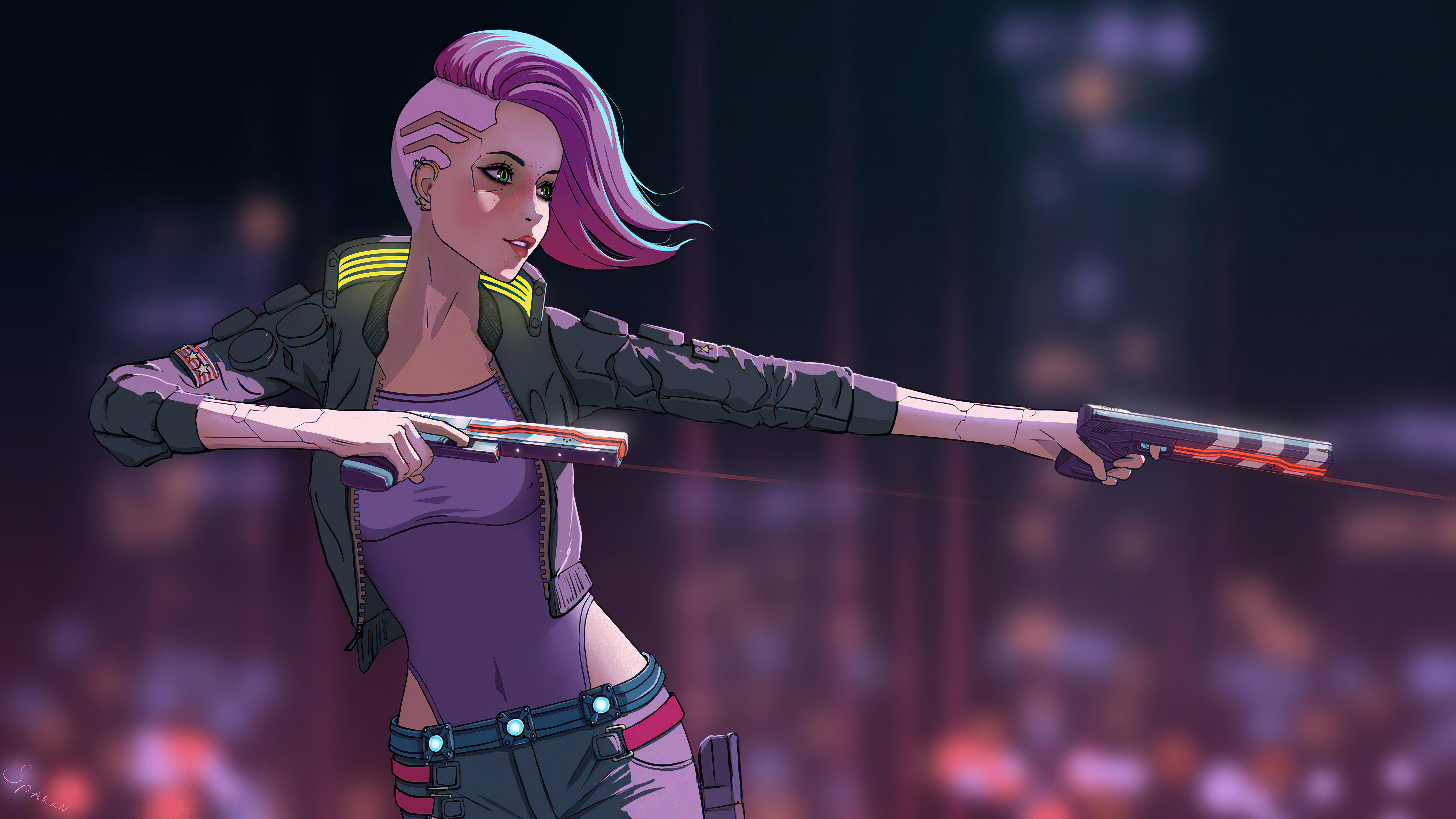 Woman Warrior with Pink Hair and Guns HD Wallpaper