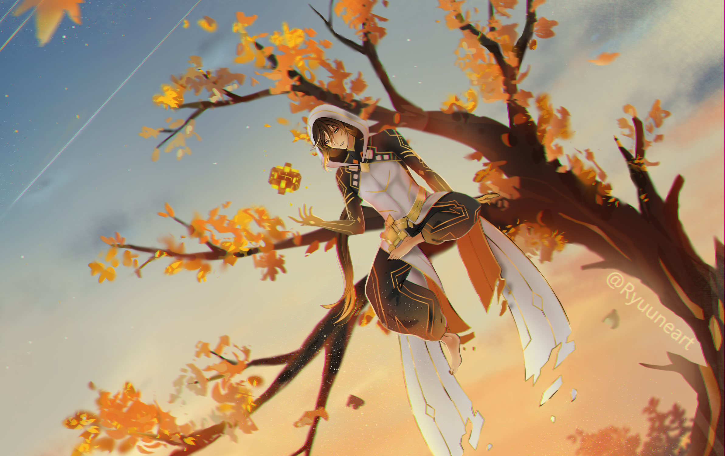 Zhongli from Genshin Impact in autumn HD Wallpaper