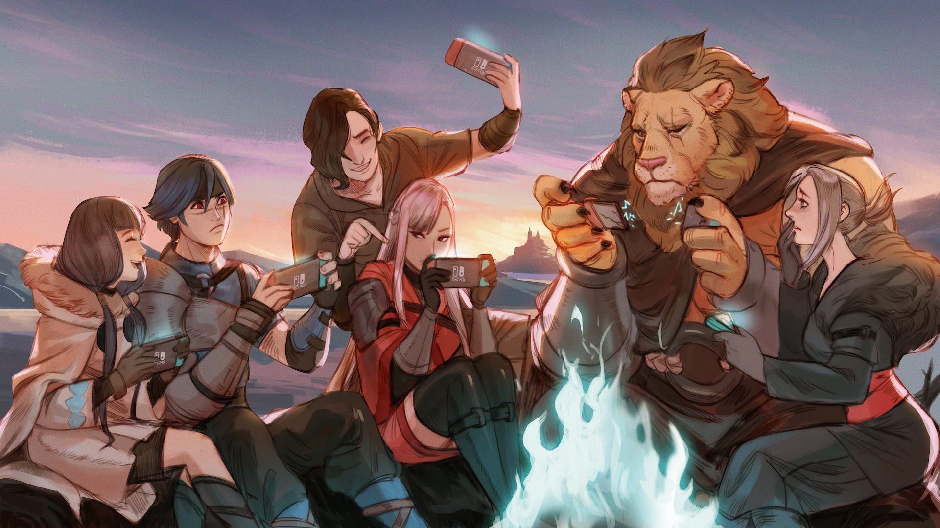 Legrand Legacy Tale of the Fatebounds characters playing Nintendo Switch HD Wallpaper