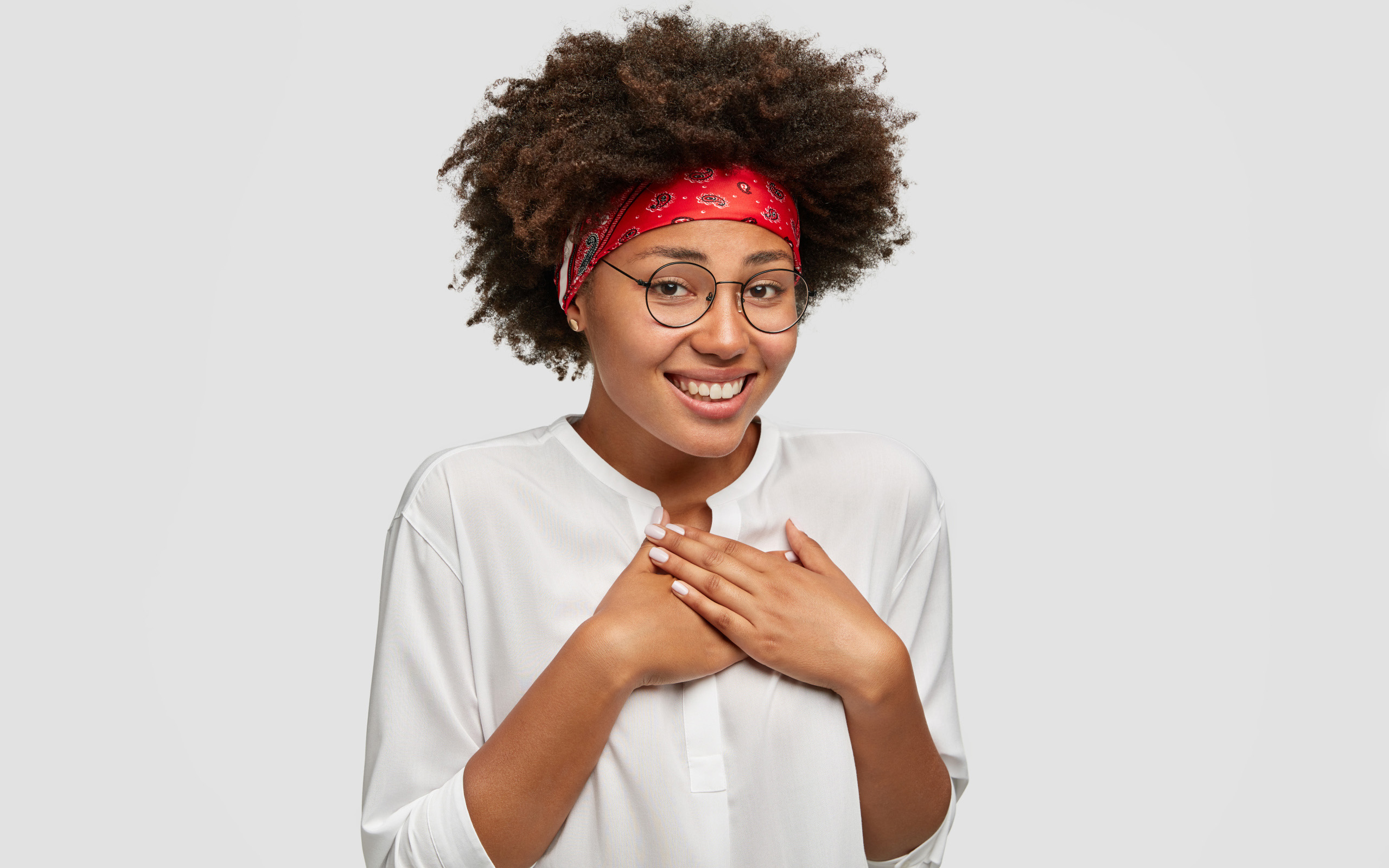Woman with Afro and Red Bandana Wearing Glasses HD Wallpaper
