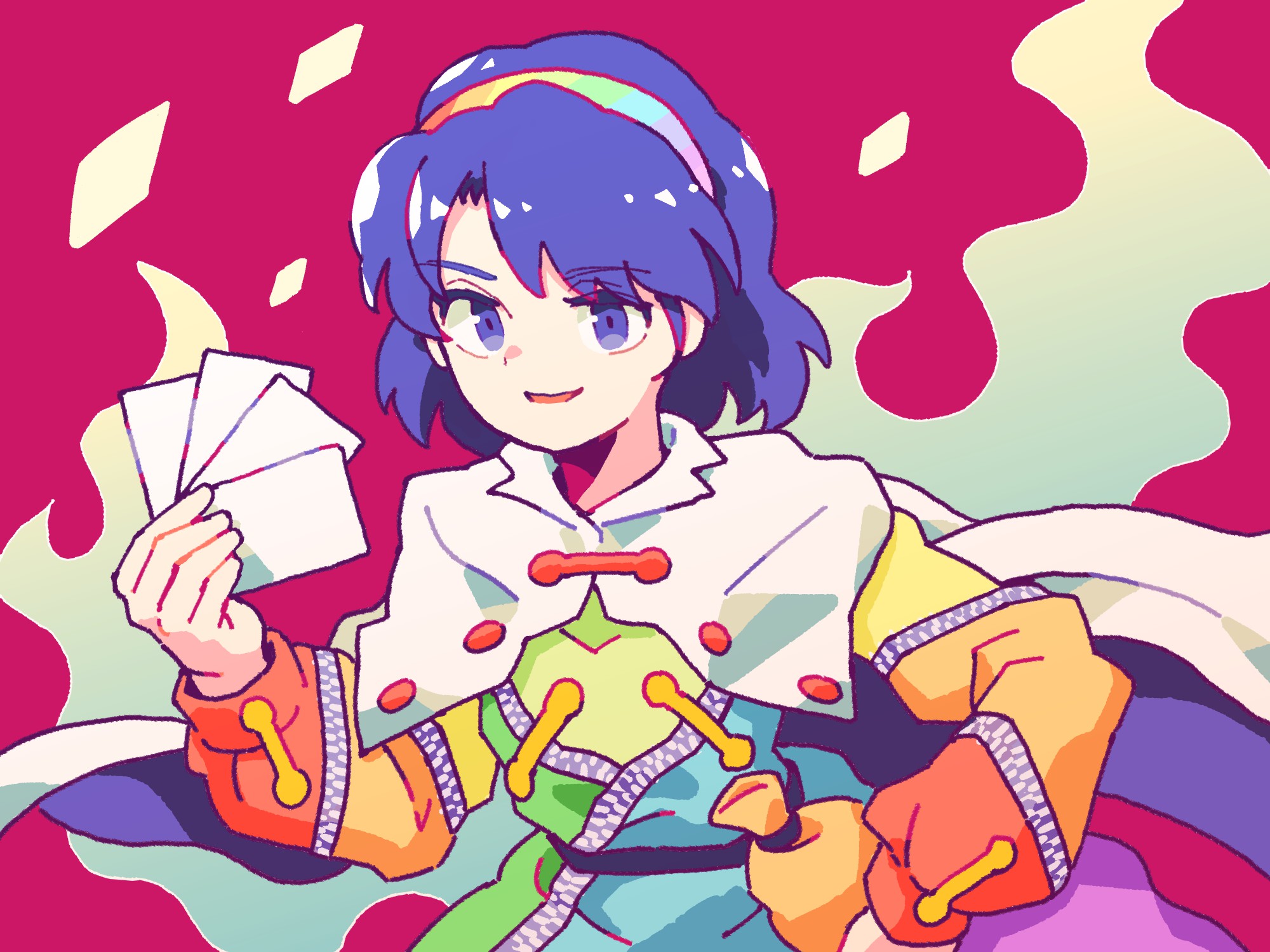 Chimata Tenkyuu holding cards HD Wallpaper