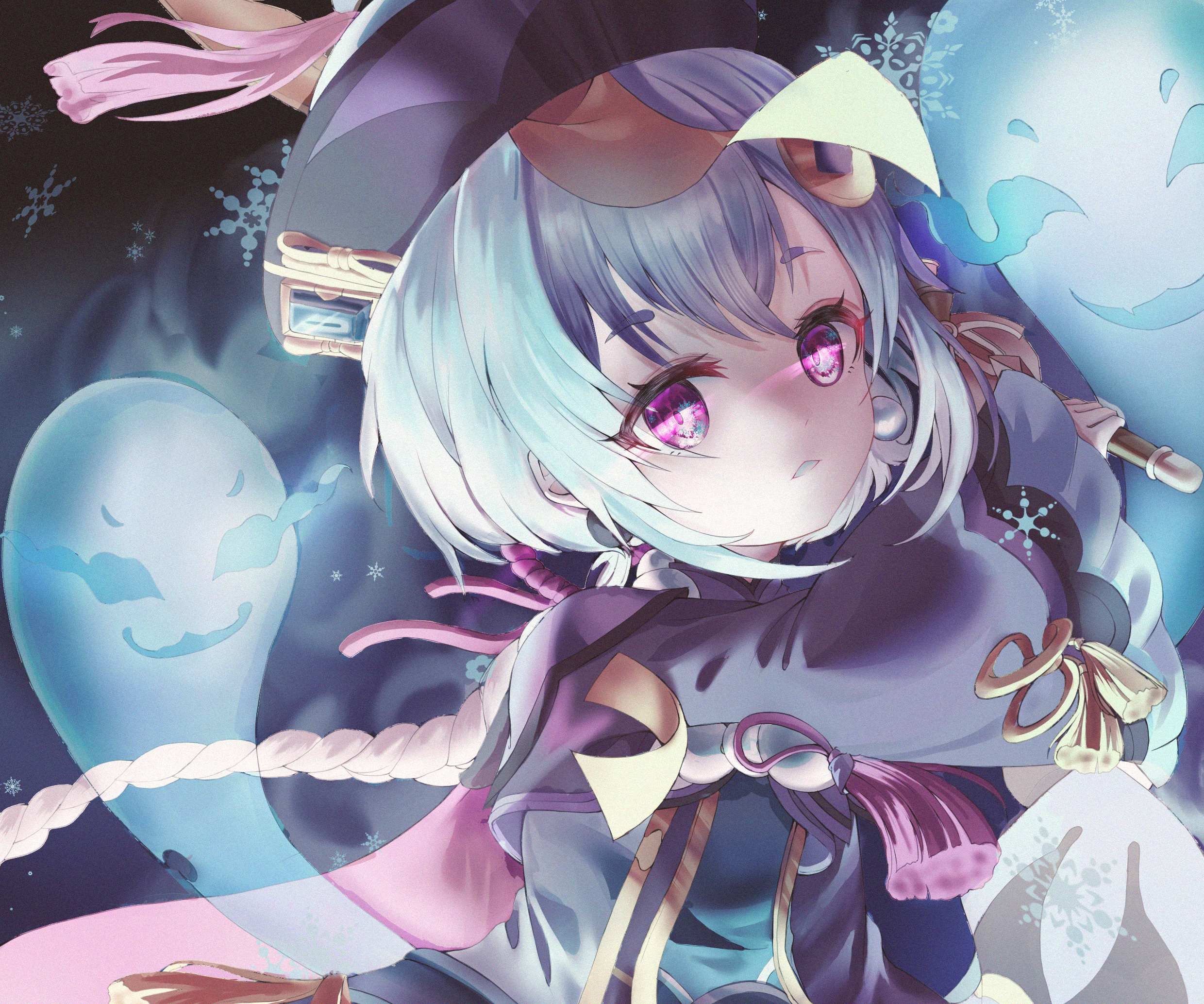 Qiqi from Genshin Impact with Ghosts HD Wallpaper