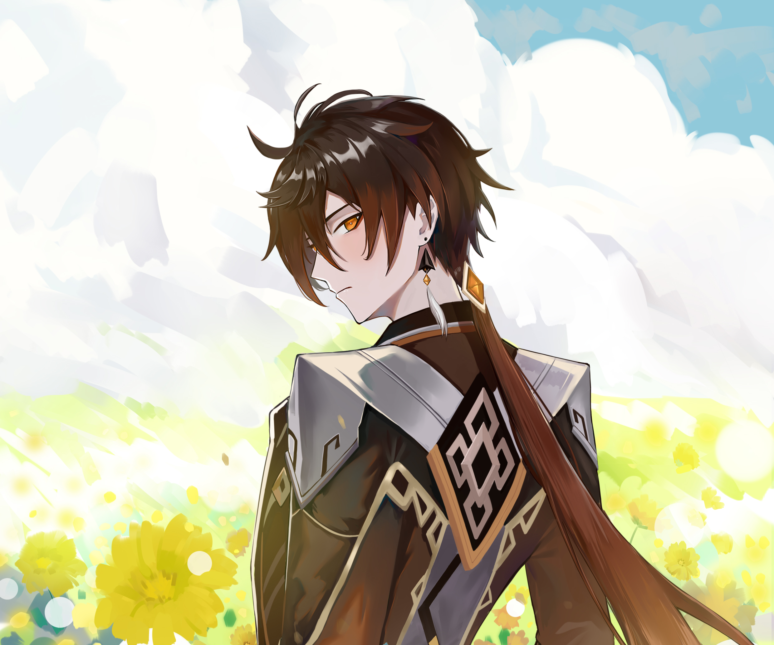 Zhongli from Genshin Impact in a field HD Wallpaper