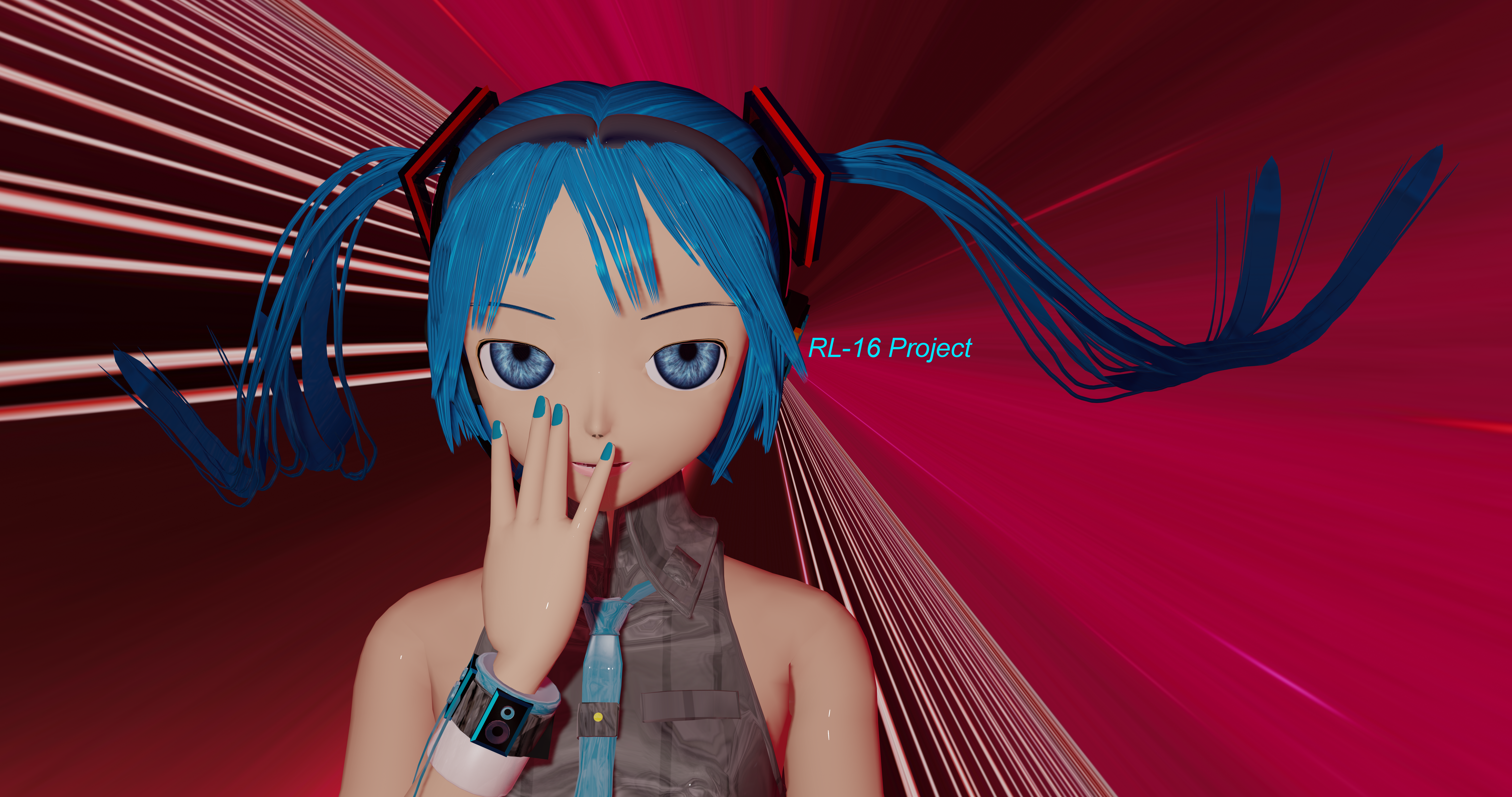Hatsune Miku with blue hair and eyes, RL-16 Project HD Wallpaper