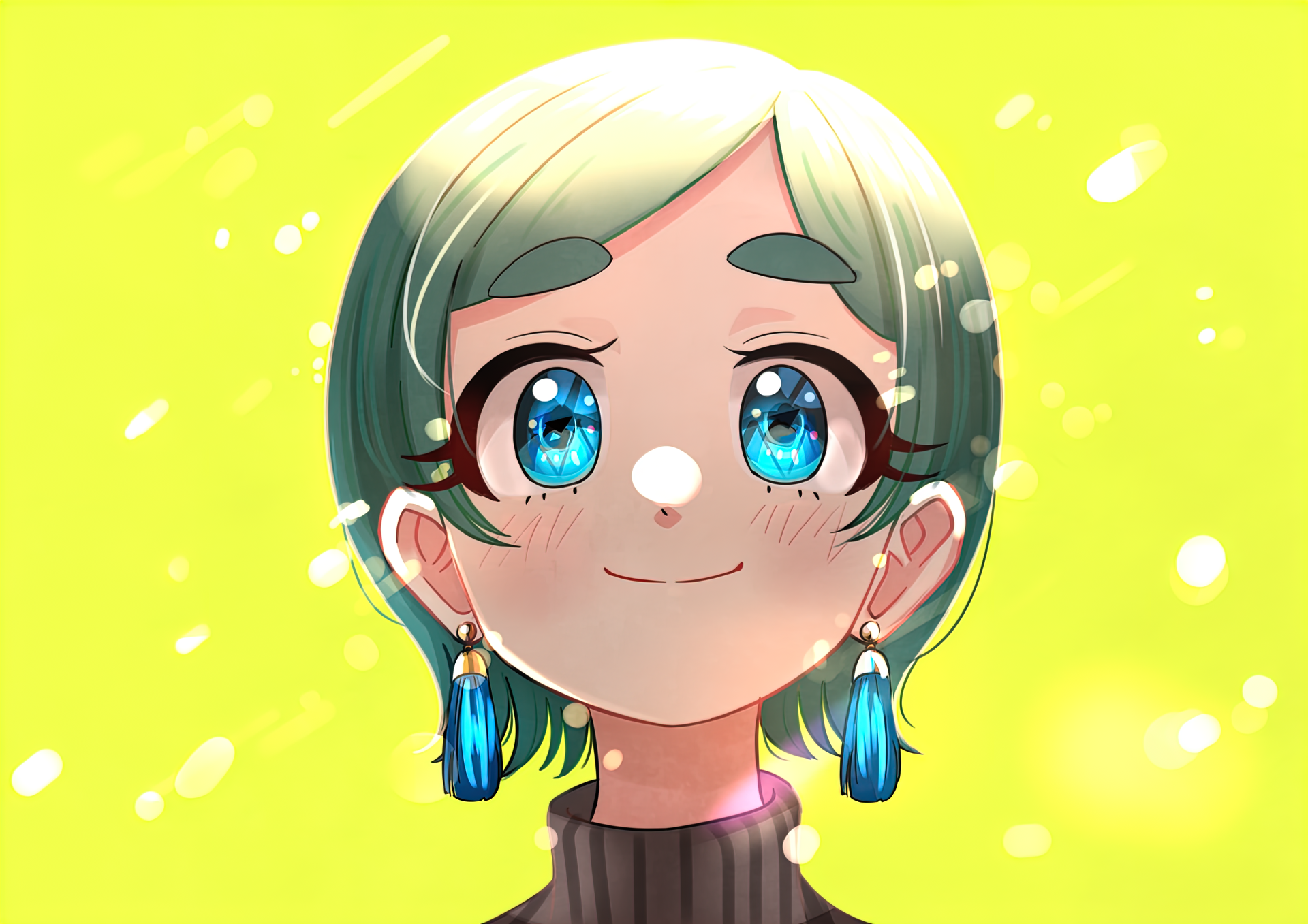 Futomayu-chan anime girl with blue eyes and green hair HD Wallpaper