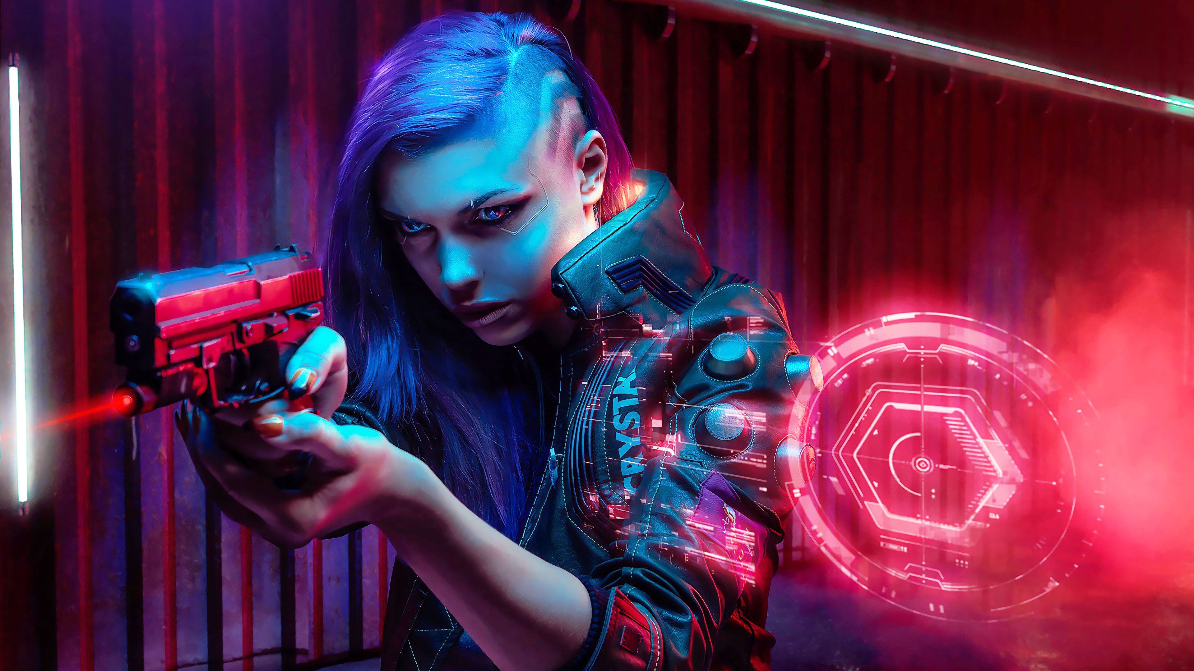 Sci Fi Cyberpunk Woman with Gun HD Wallpaper