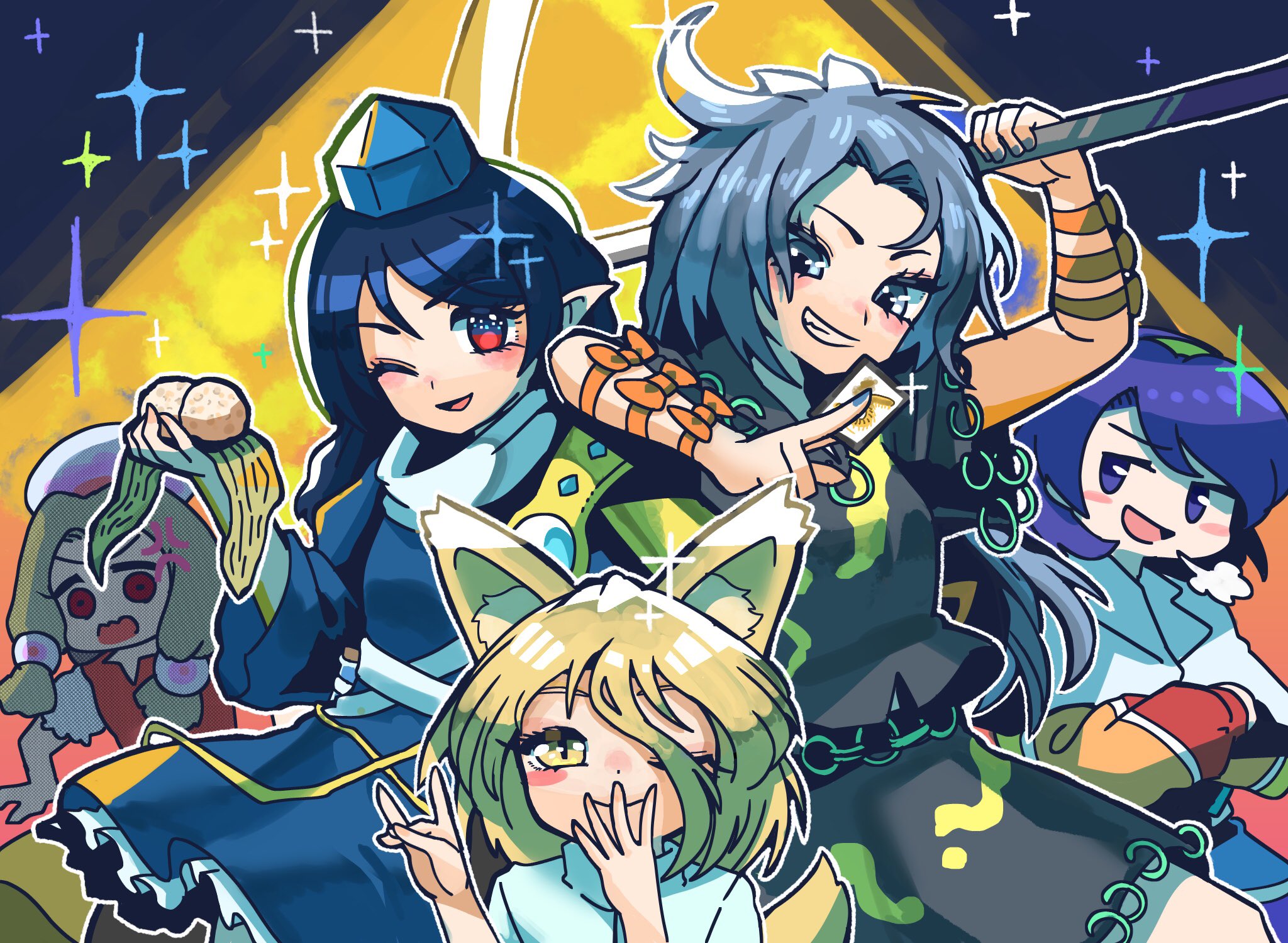 Momoyo Himemushi, Megumu Iizunamaru, and friends HD Wallpaper