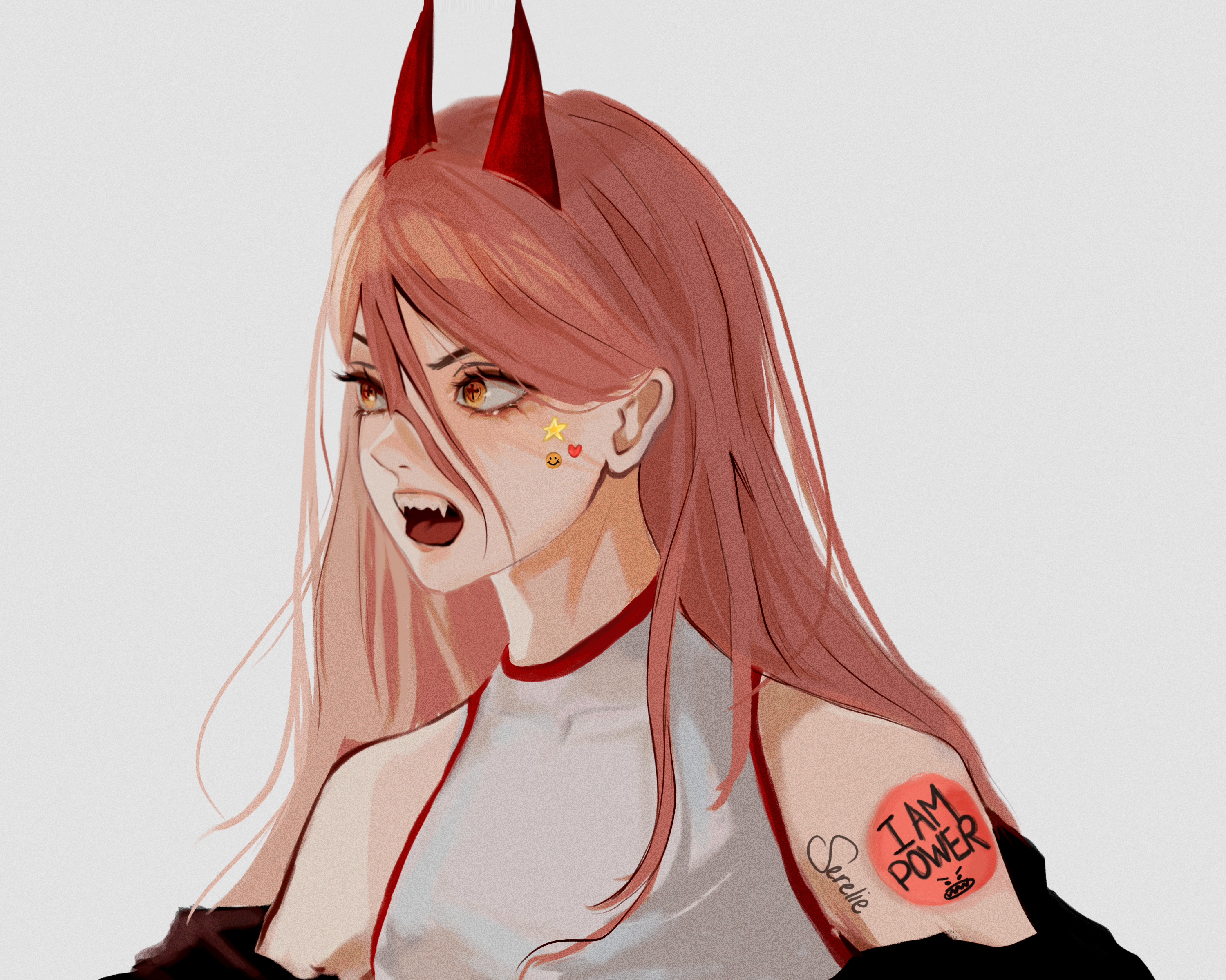 Power from Chainsaw Man with horns and tattoos HD Wallpaper