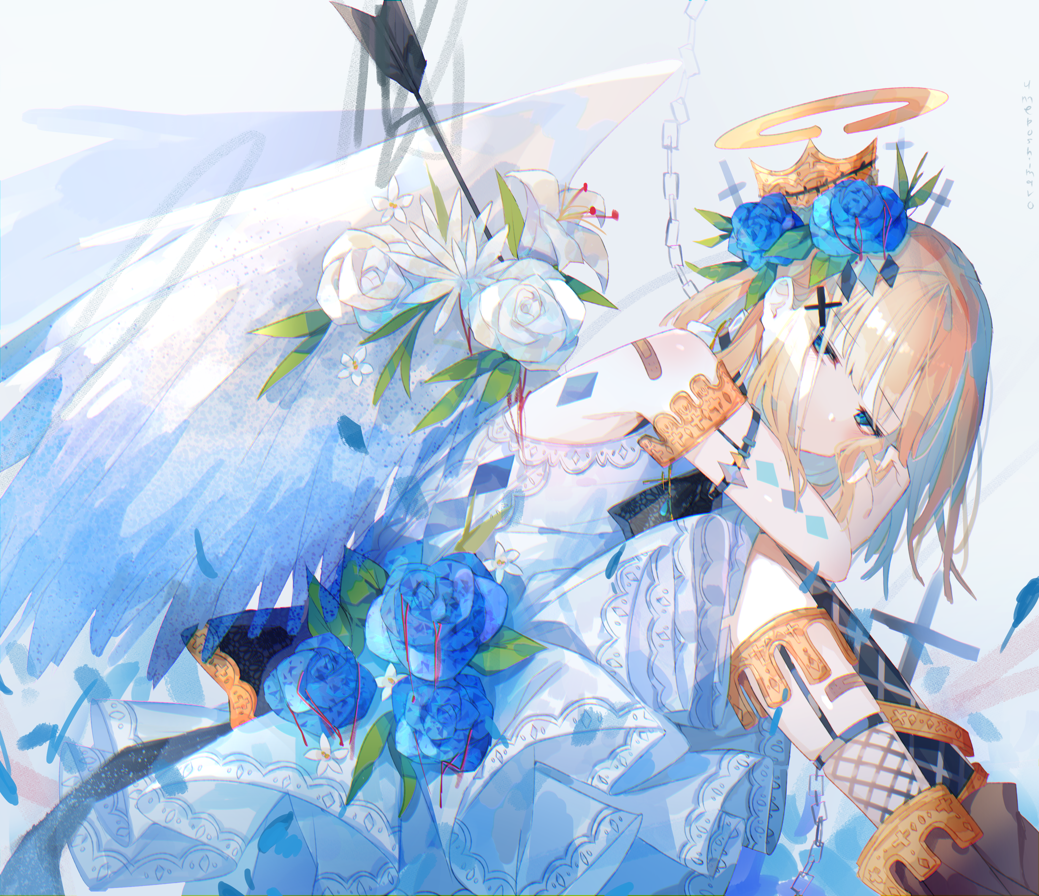 Girl with blue roses and wings HD Wallpaper