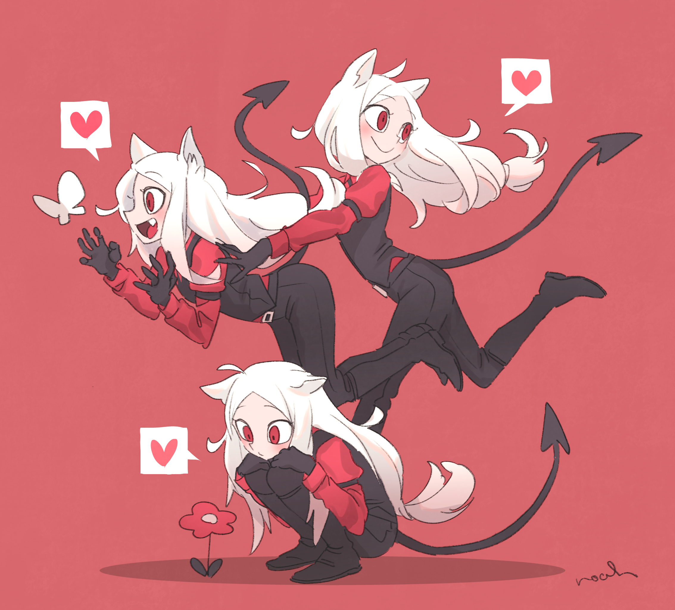 Cerberus from Helltaker with a butterfly and flower HD Wallpaper