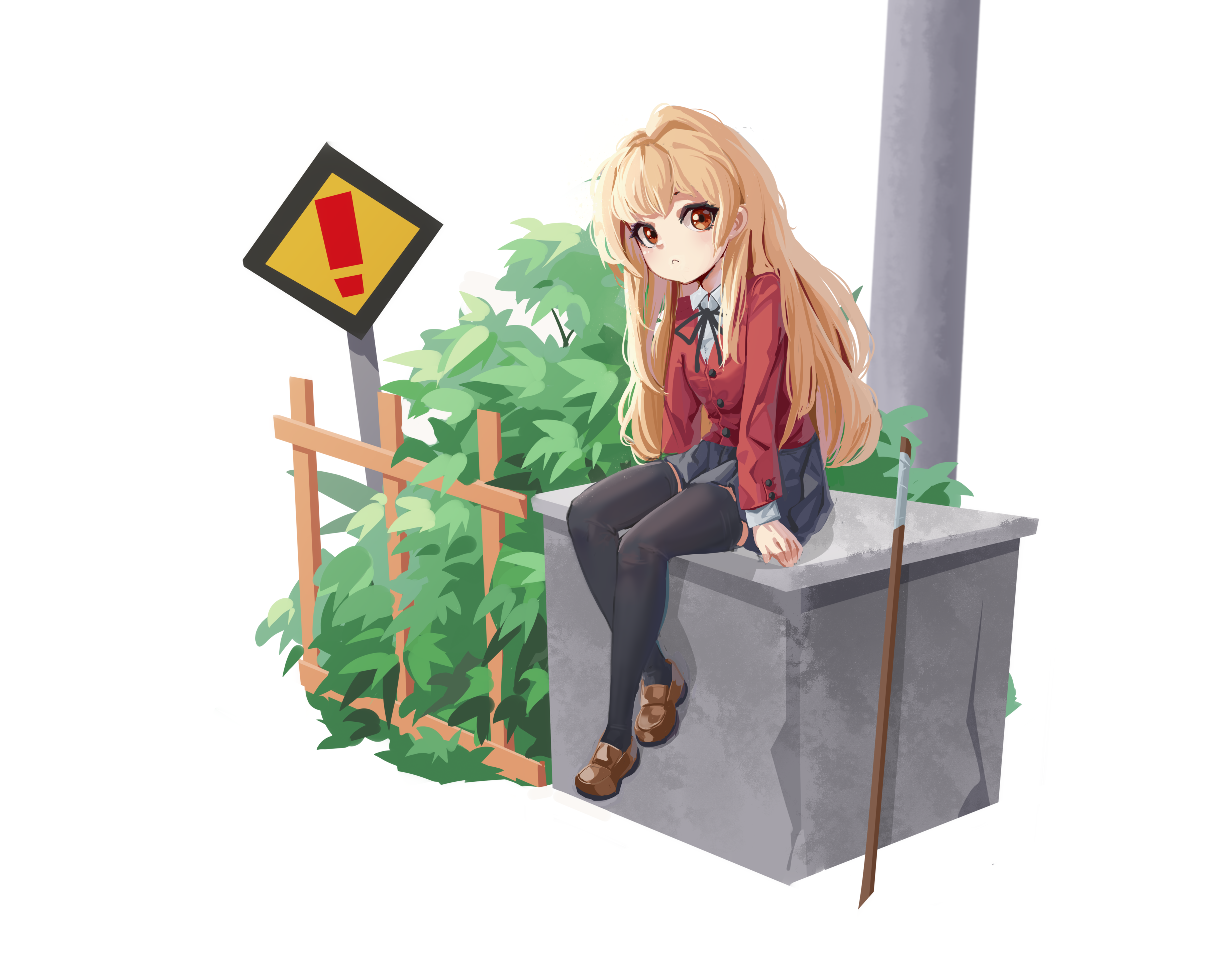 Taiga Aisaka from Toradora! sitting by a sign HD Wallpaper