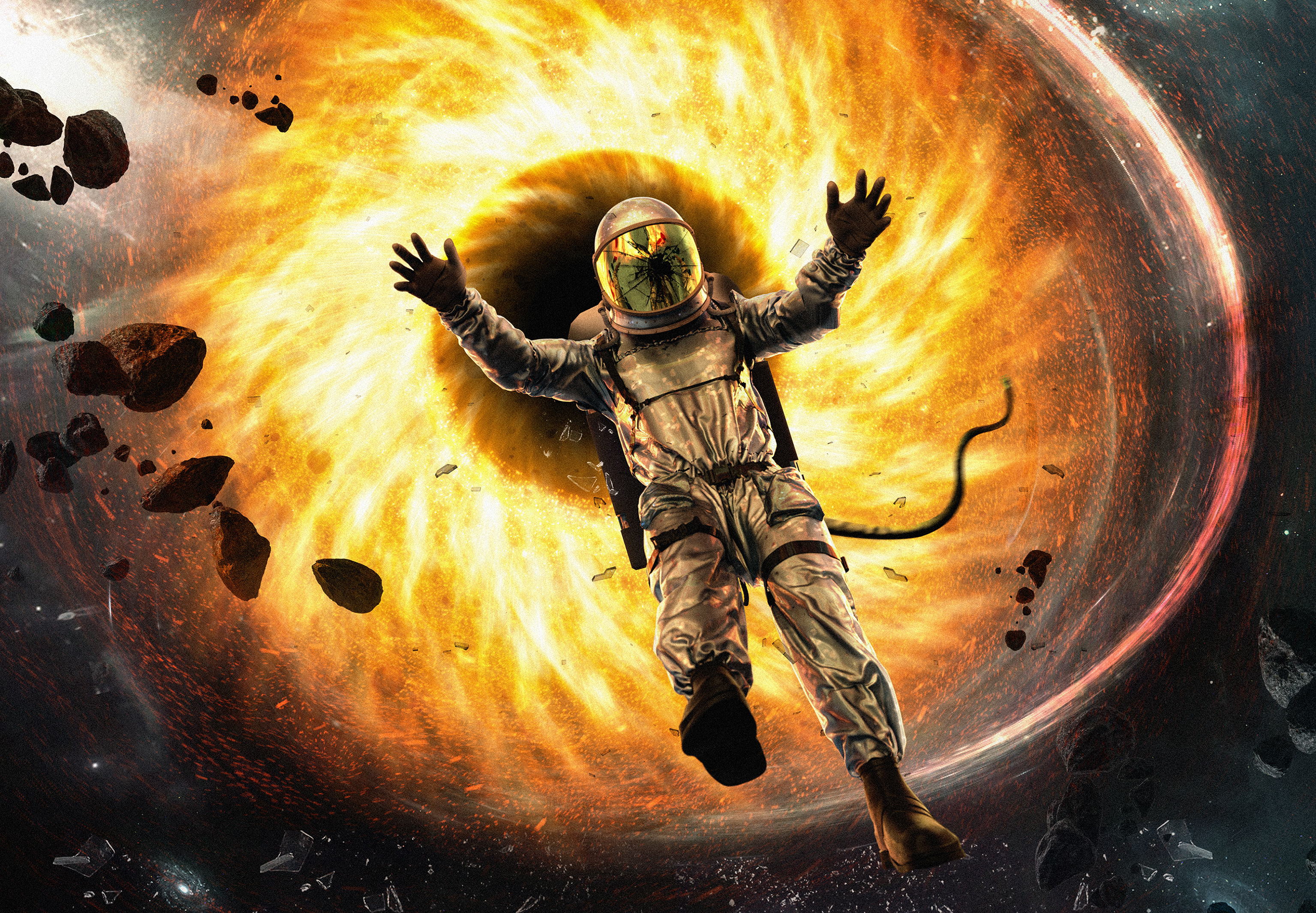 Astronaut falling into a black hole HD Wallpaper