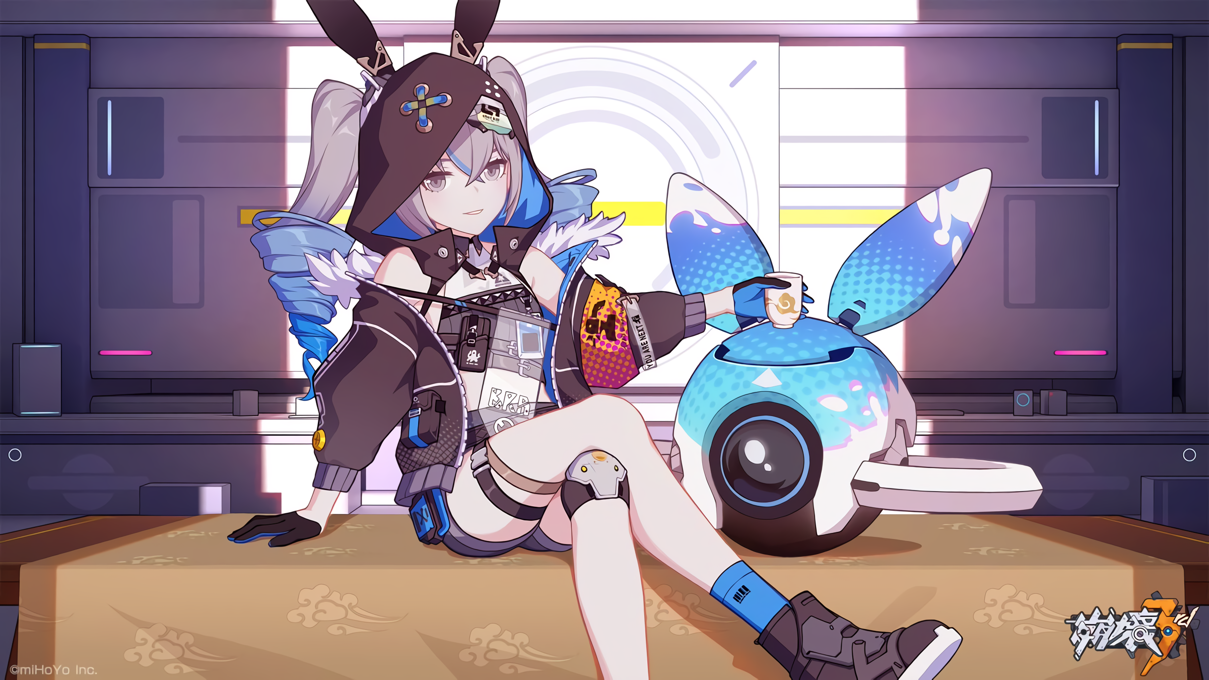 Bronya Zaychik with a robot companion HD Wallpaper