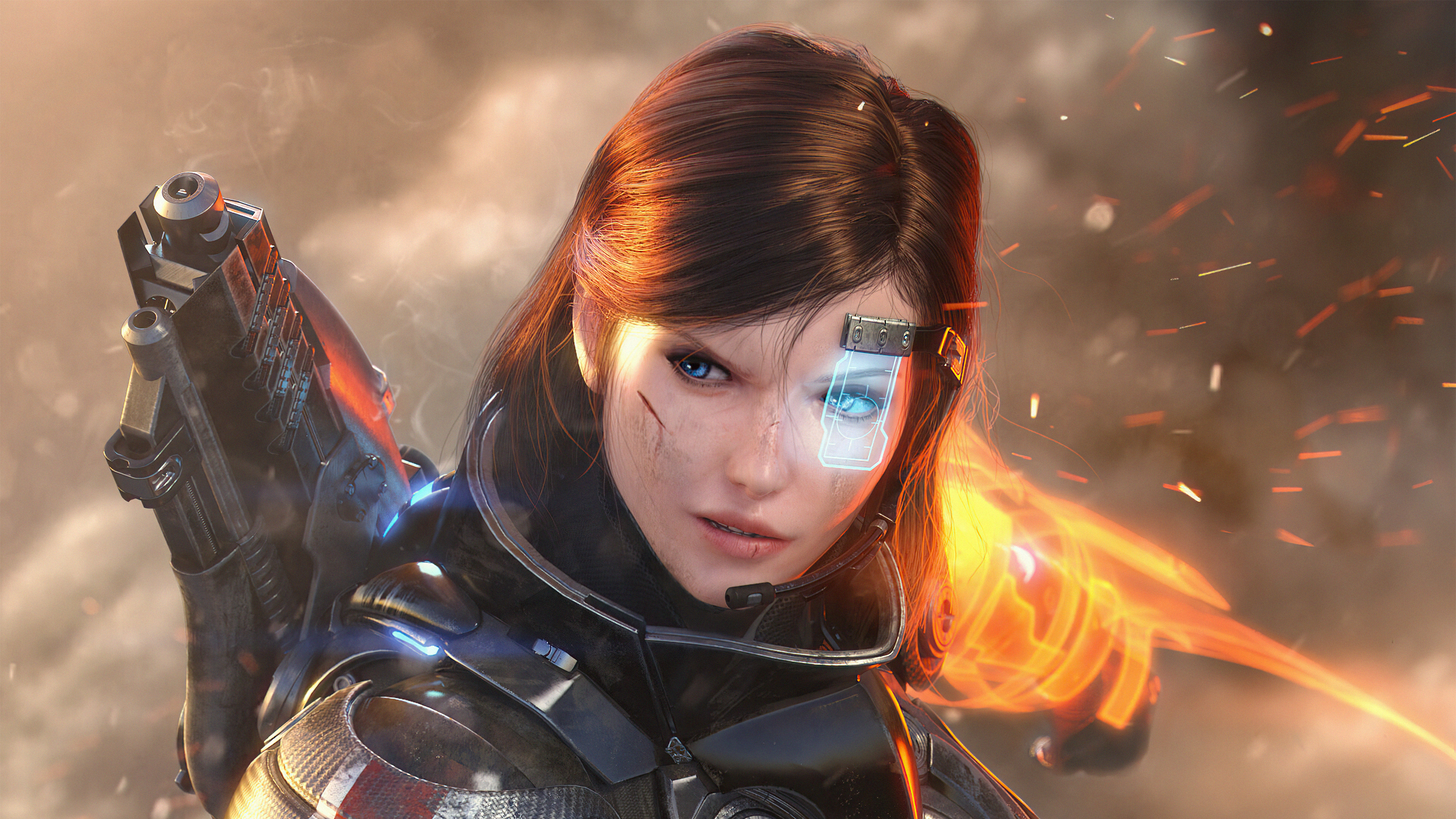 Woman Warrior with Sci-Fi Weapon 4K HD Wallpaper