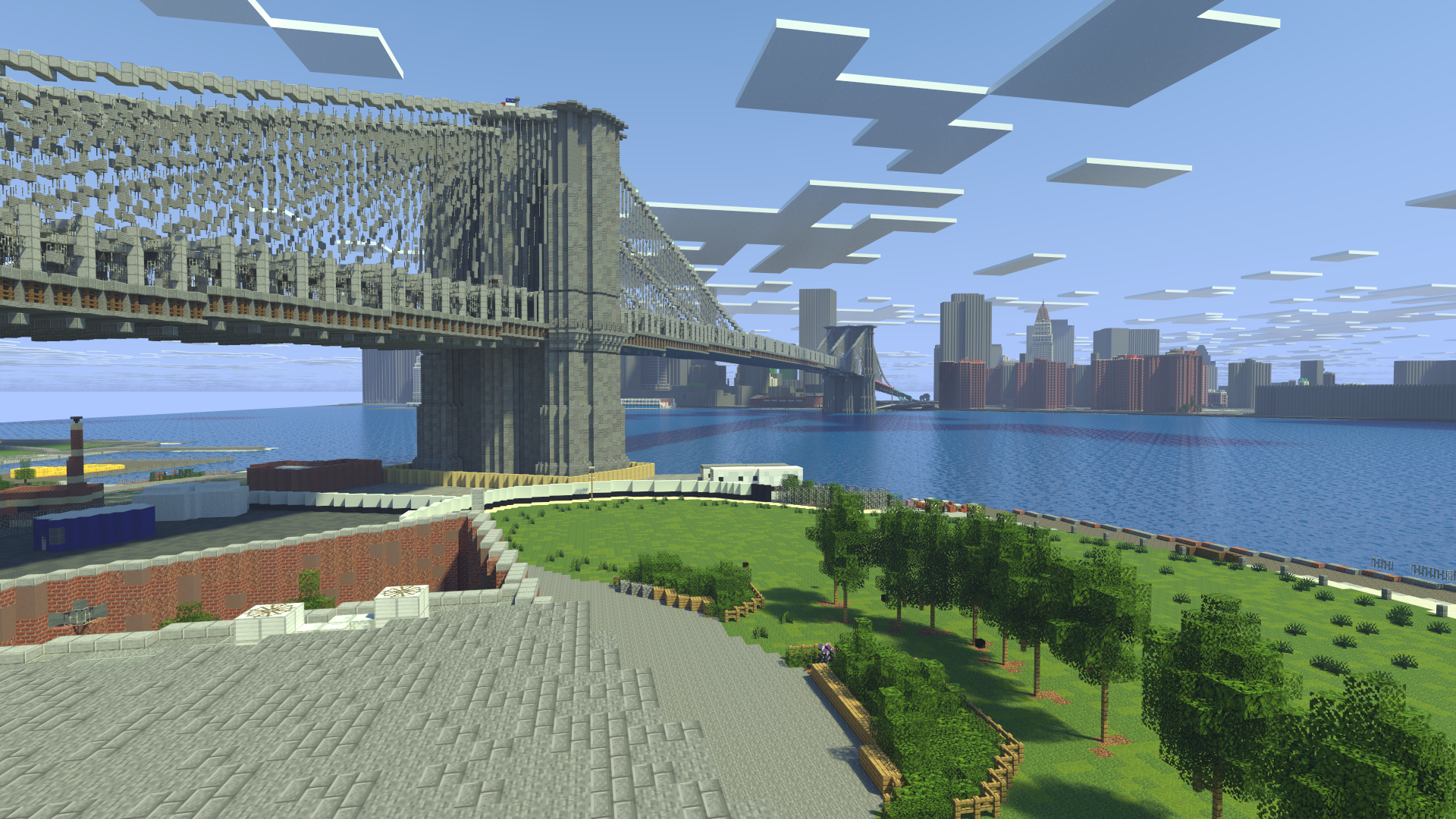 Brooklyn Bridge and New York City skyline in Minecraft HD Wallpaper