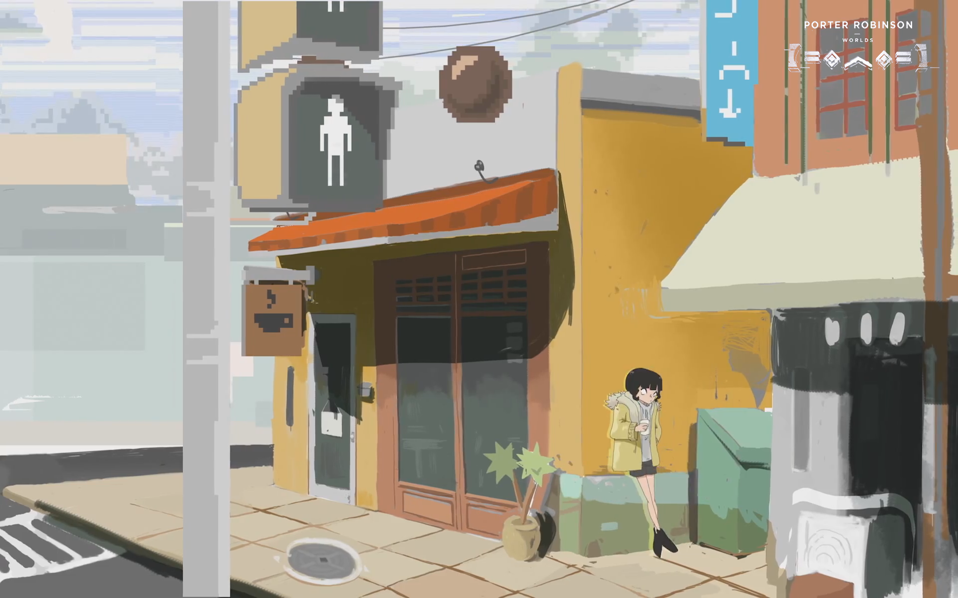 Porter Robinson Worlds pixel art street scene HD Wallpaper