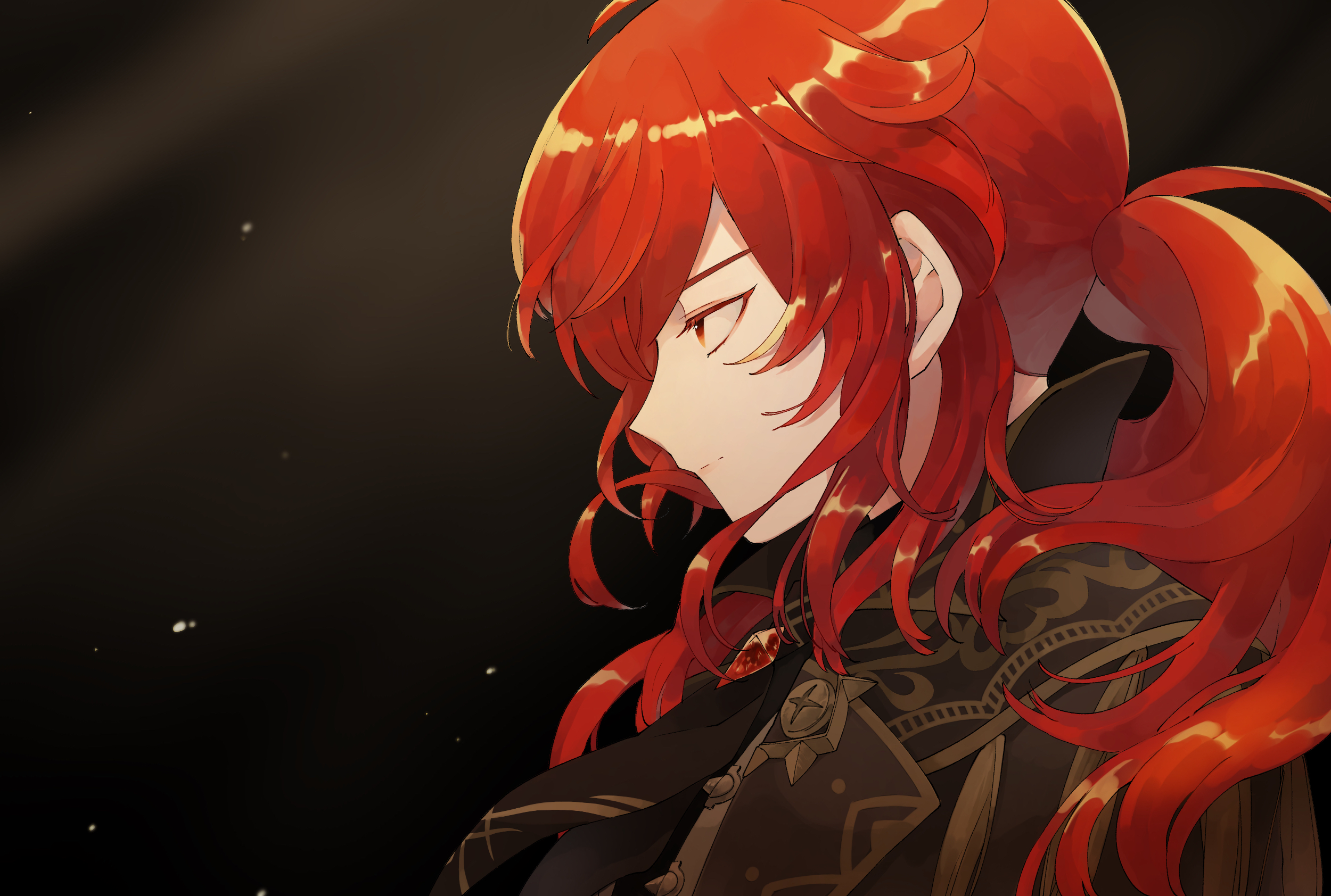 Diluc from Genshin Impact with red hair HD Wallpaper