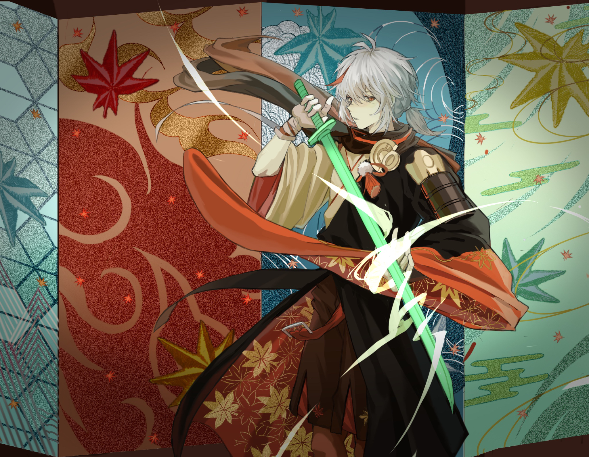 Kaedehara Kazuha with a green sword HD Wallpaper