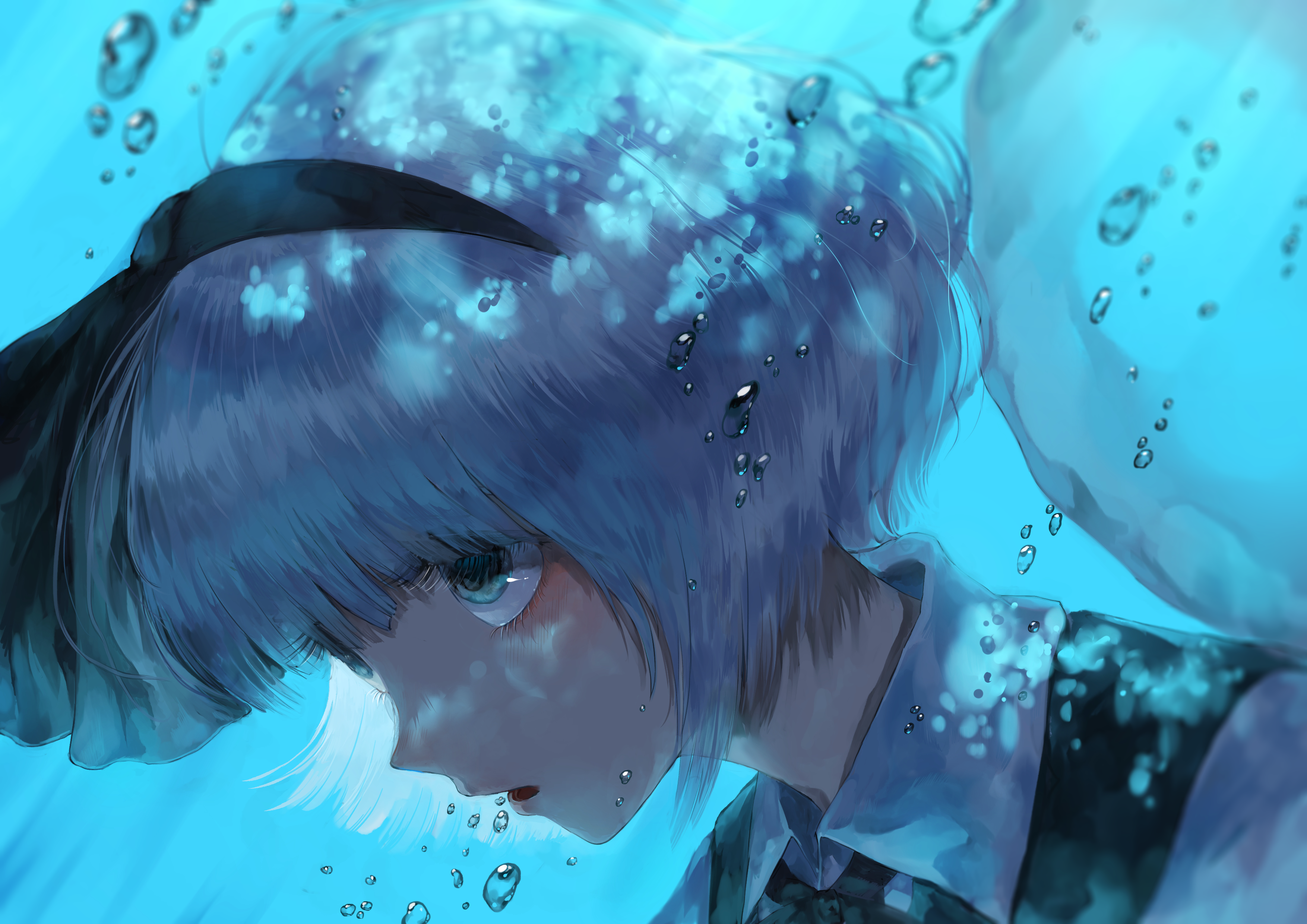 Youmu Konpaku underwater with bubbles HD Wallpaper