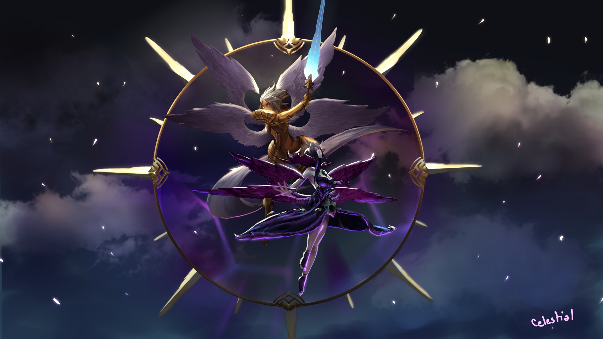 League of Legends: Leona and Diana in a celestial battle HD Wallpaper