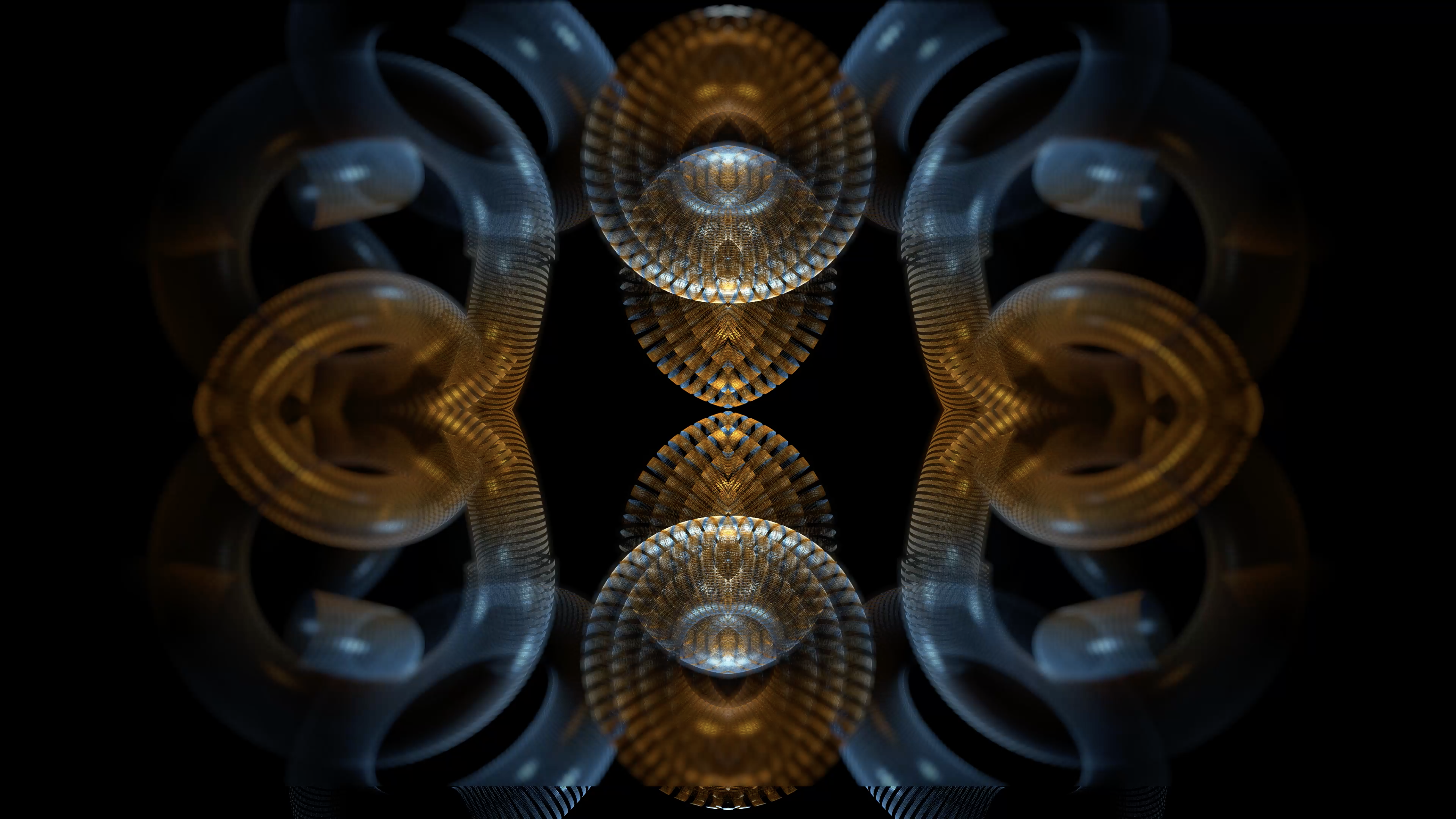 Abstract fractal pattern with golden and blue elements HD Wallpaper