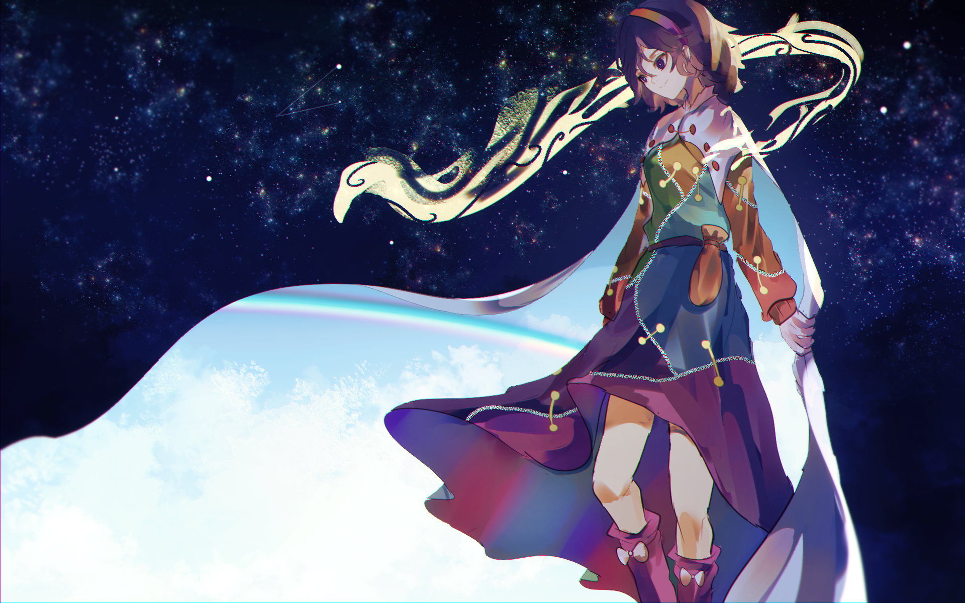 Chimata Tenkyuu in a starry sky with a rainbow HD Wallpaper
